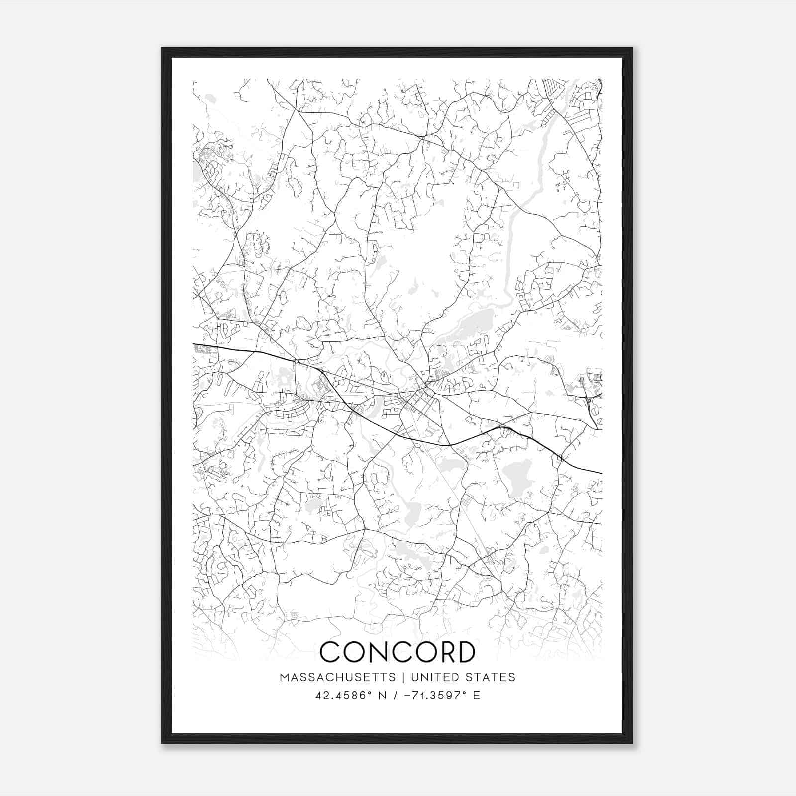 Concord Massachusetts Map Poster, Modern Home Decor Wall Art Print
