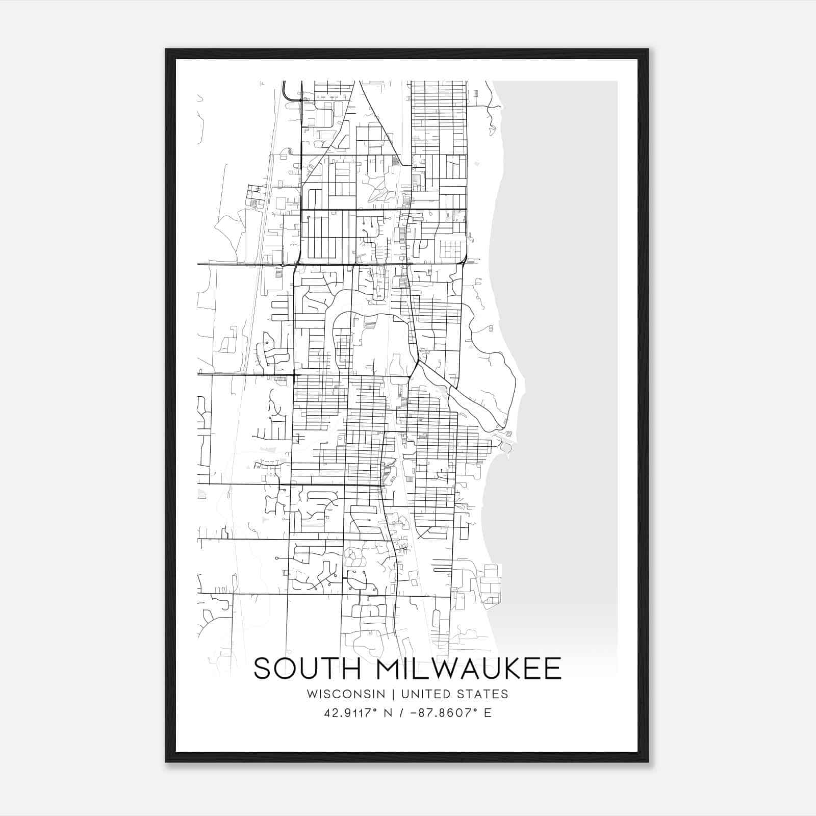 South Milwaukee Wisconsin Map Poster, Modern Home Decor Wall Art Print