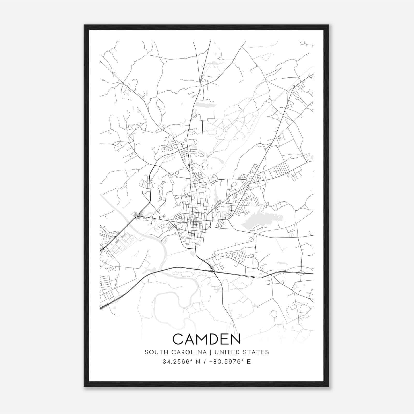 Camden South Carolina Map Poster, Modern Home Decor Wall Art Print