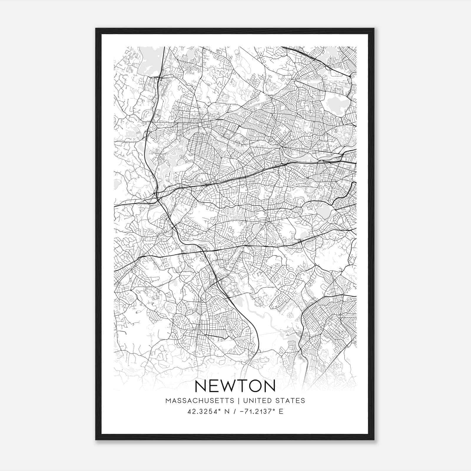 Newton Massachusetts Map Poster, Modern Home Decor Wall Art Print