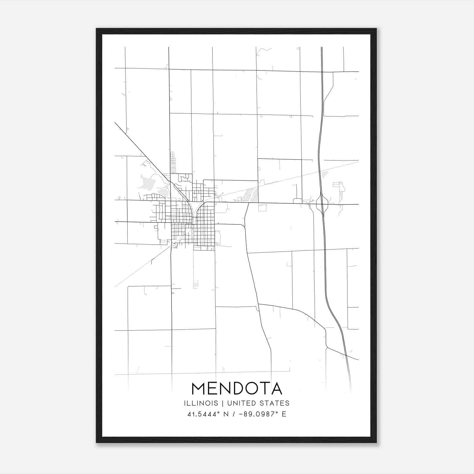 Mendota Illinois Map Poster, Modern Home Decor Wall Art Print
