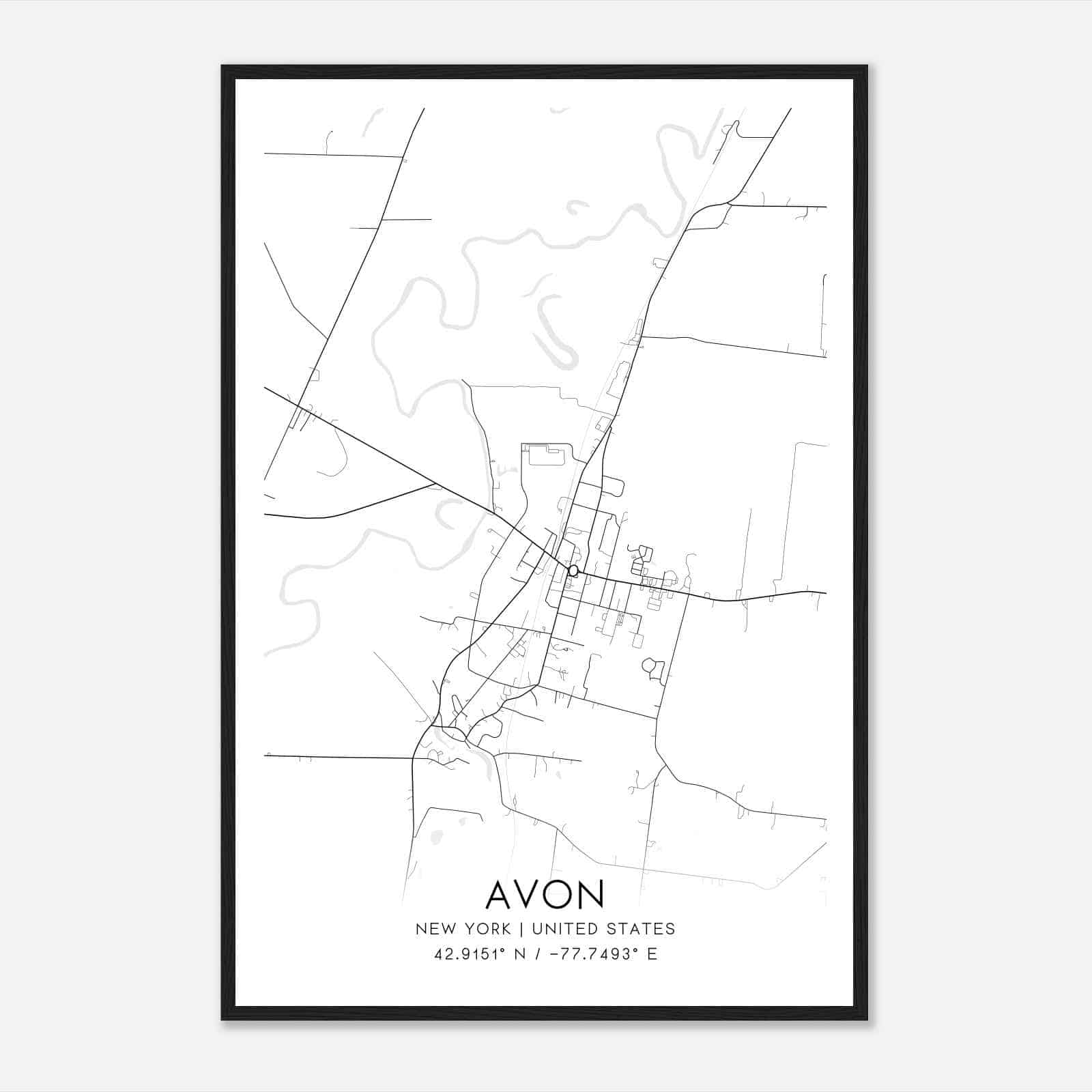 Avon New York Map Poster, Modern Home Decor Wall Art Print