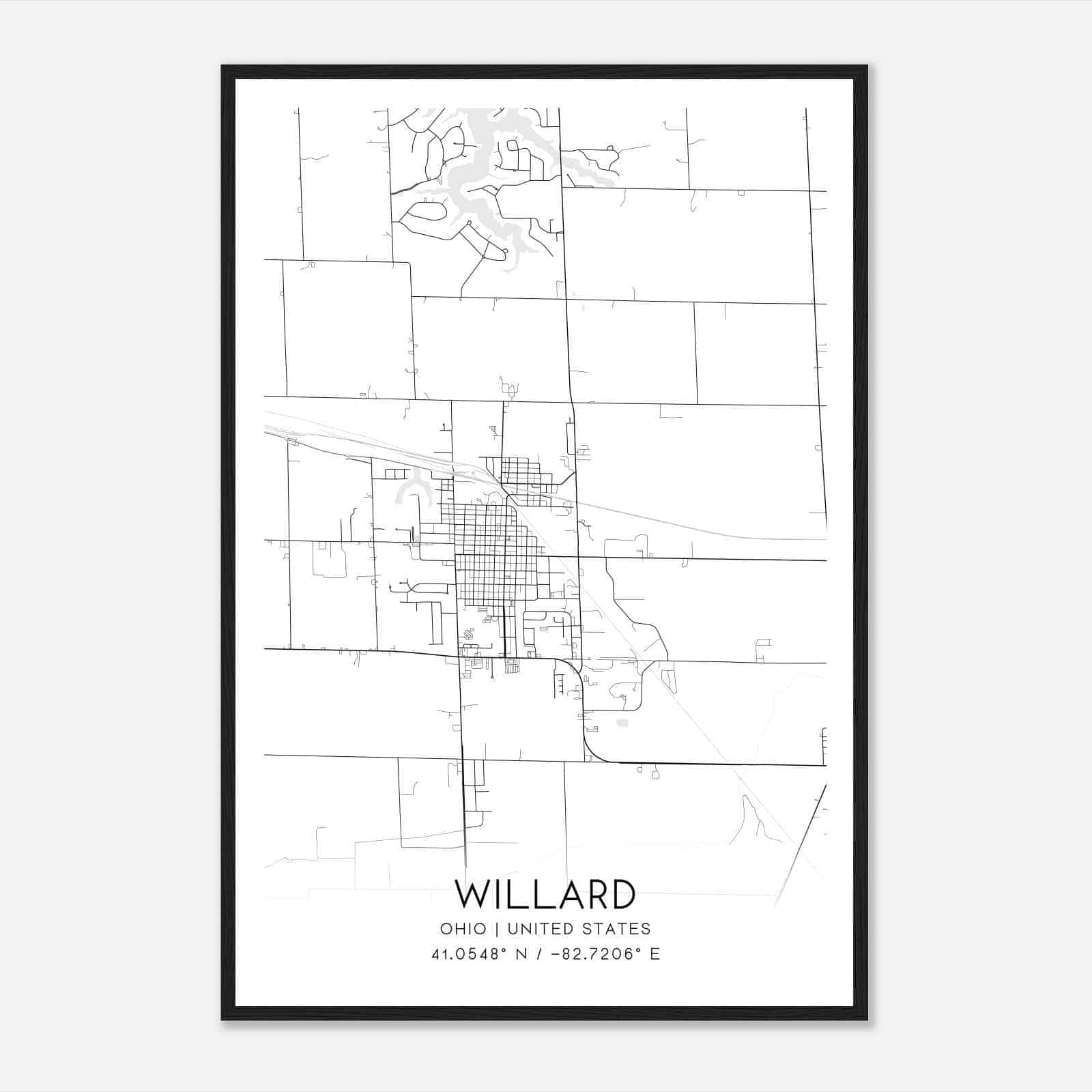 Willard Ohio Map Poster, Modern Home Decor Wall Art Print