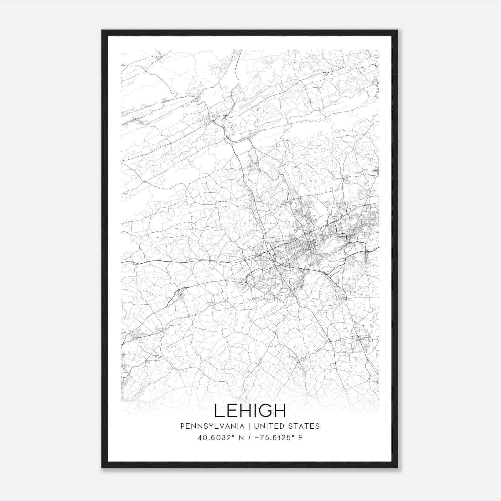 Lehigh Pennsylvania Map Poster, Modern Home Decor Wall Art Print