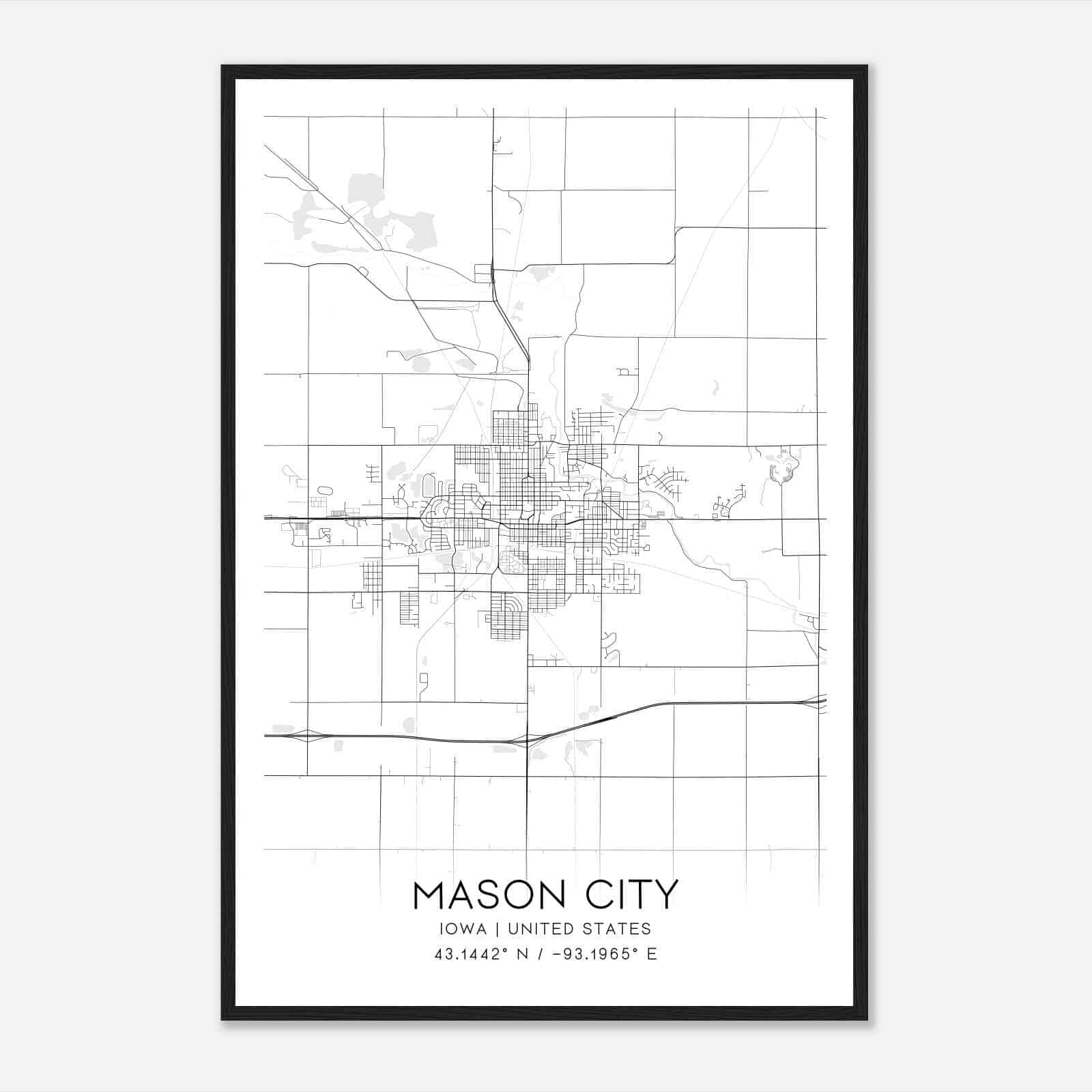 Mason City Iowa Map Poster, Modern Home Decor Wall Art Print