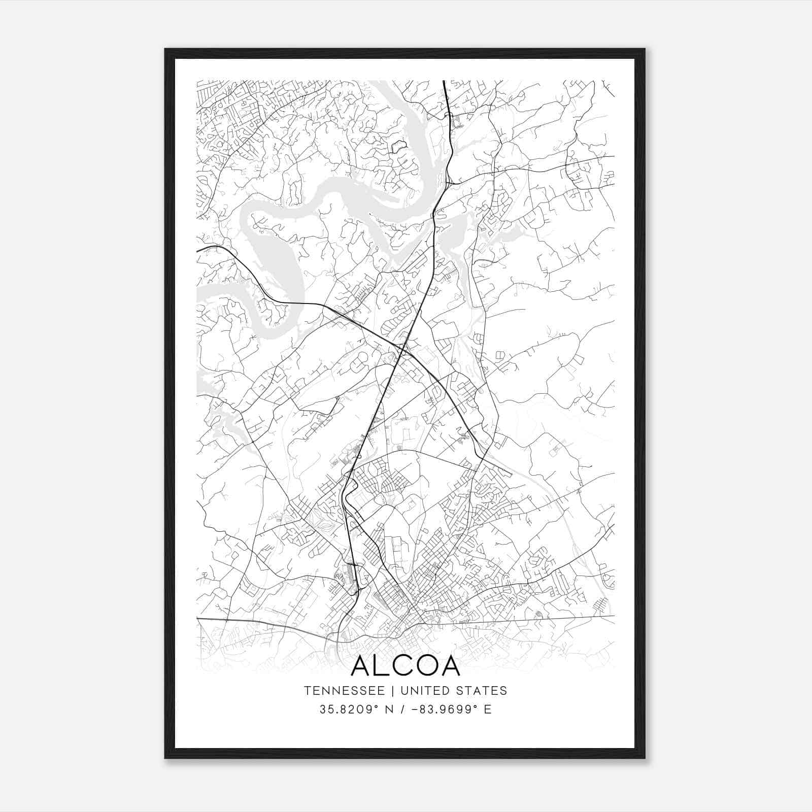 Alcoa Tennessee Map Poster, Modern Home Decor Wall Art Print