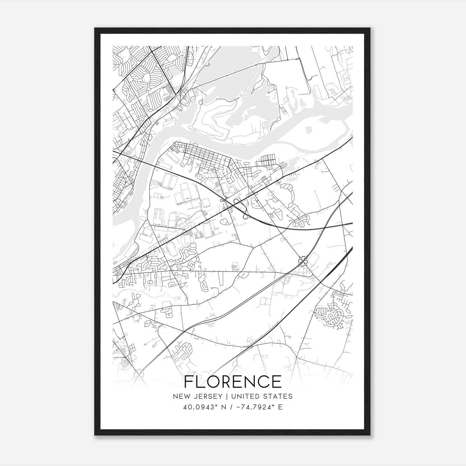 Florence New Jersey Map Poster, Modern Home Decor Wall Art Print