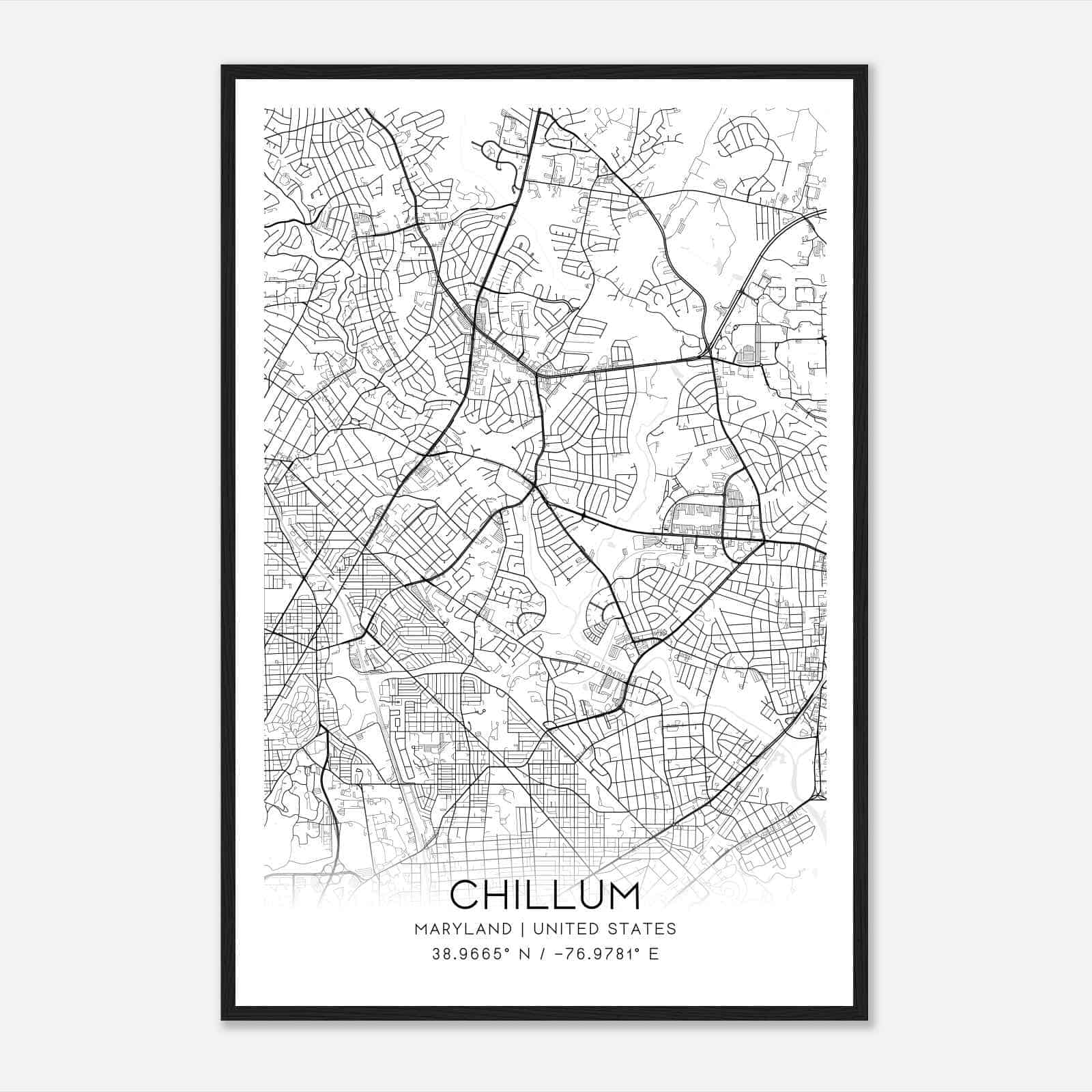 Chillum Maryland Map Poster, Modern Home Decor Wall Art Print