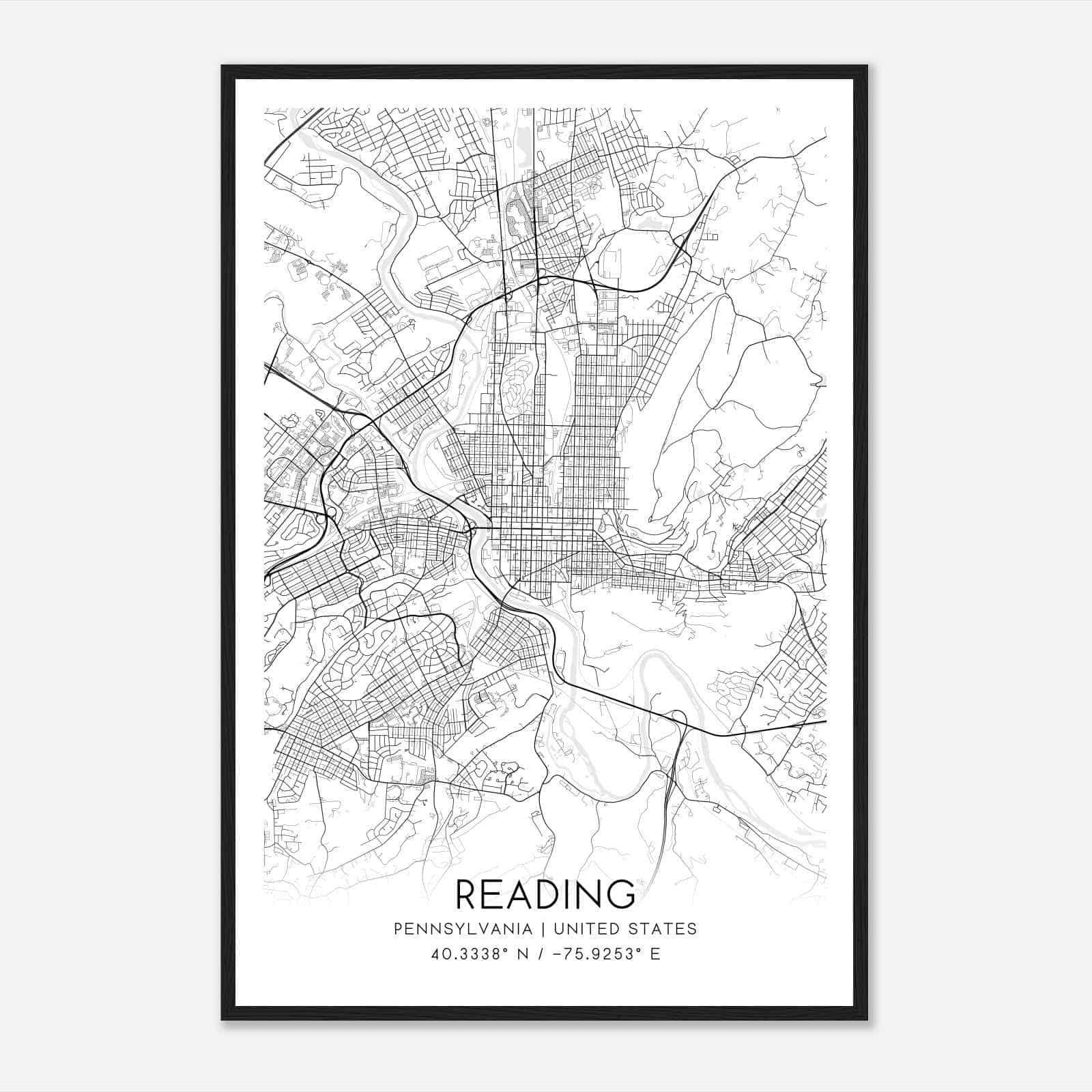 Reading Pennsylvania Map Poster, Modern Home Decor Wall Art Print Reading Pennsylvania Map Poster, Modern Home Decor Wall Art Print