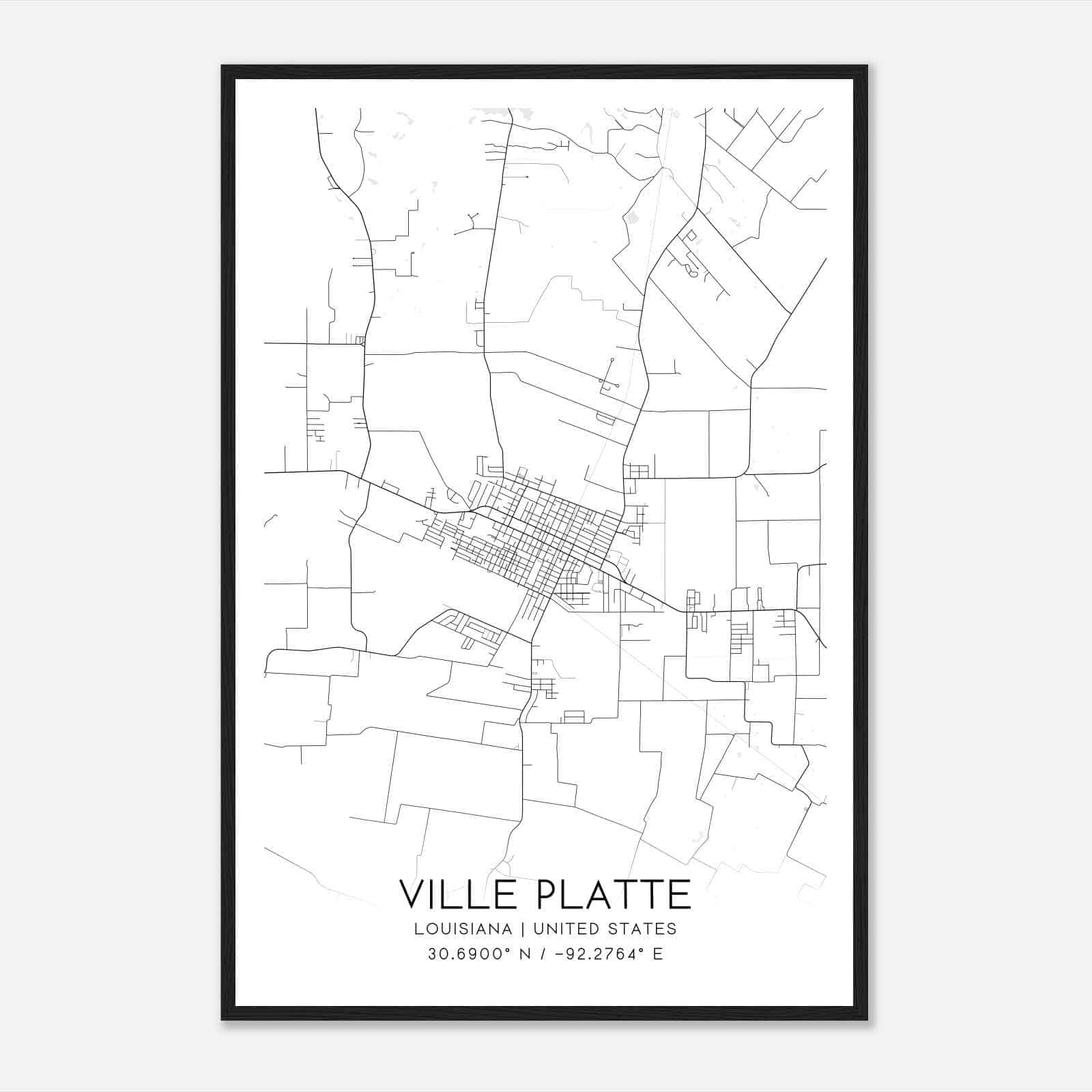 Ville Platte Louisiana Map Poster, Modern Home Decor Wall Art Print
