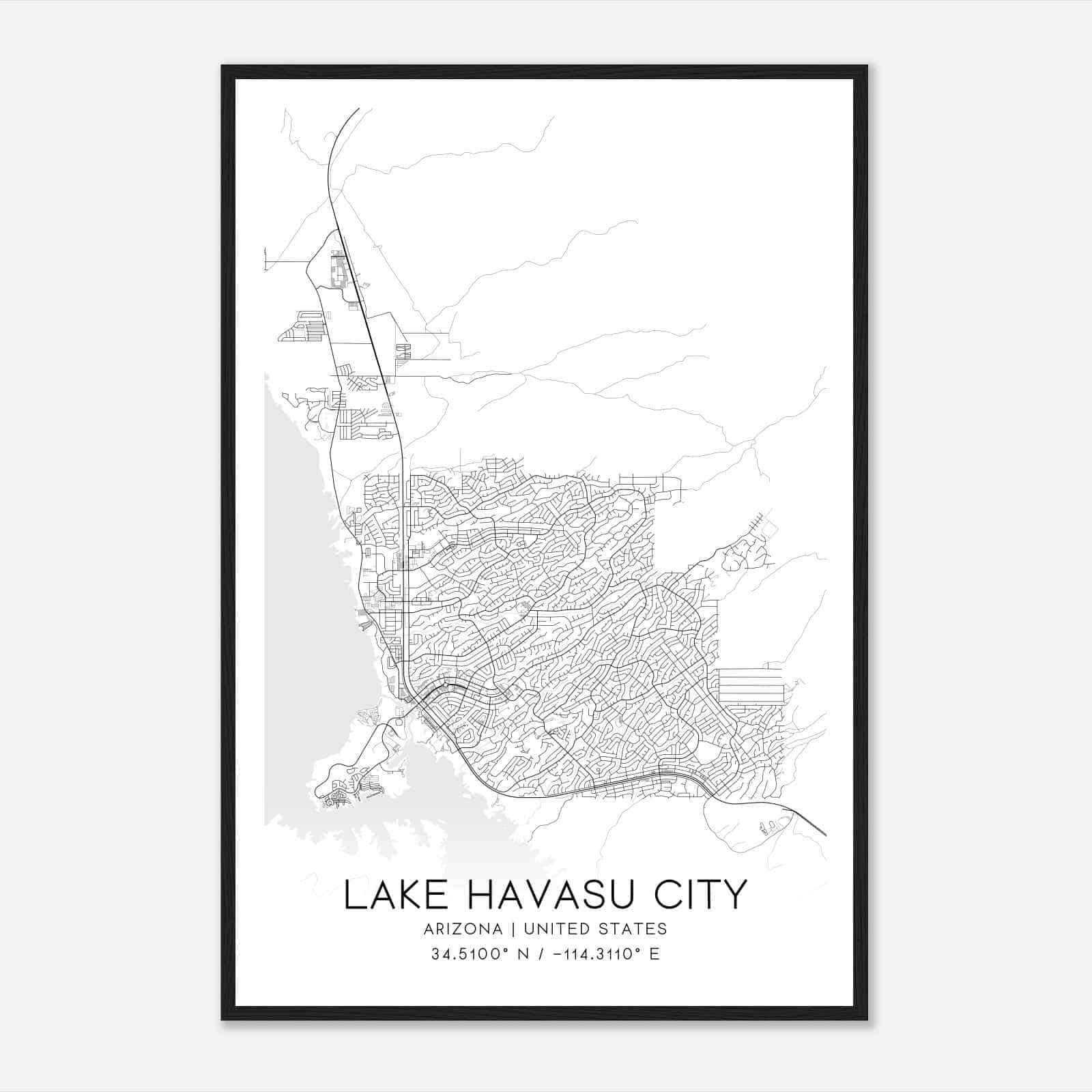 Lake Havasu City Arizona Map Poster, Modern Home Decor Wall Art Print