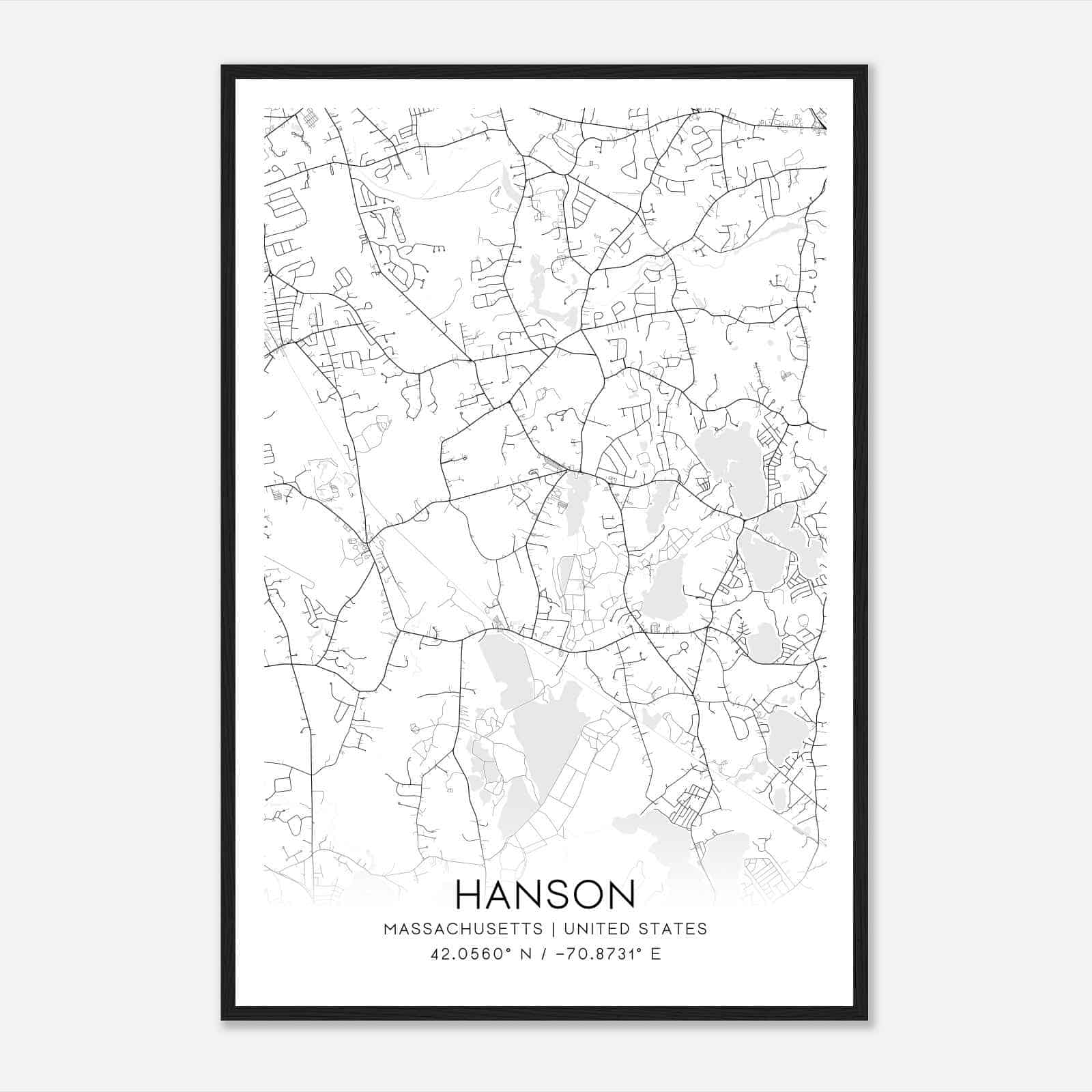 Hanson Massachusetts Map Poster, Modern Home Decor Wall Art Print