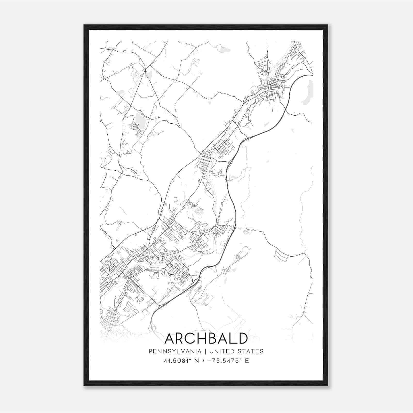 Archbald Pennsylvania Map Poster, Modern Home Decor Wall Art Print