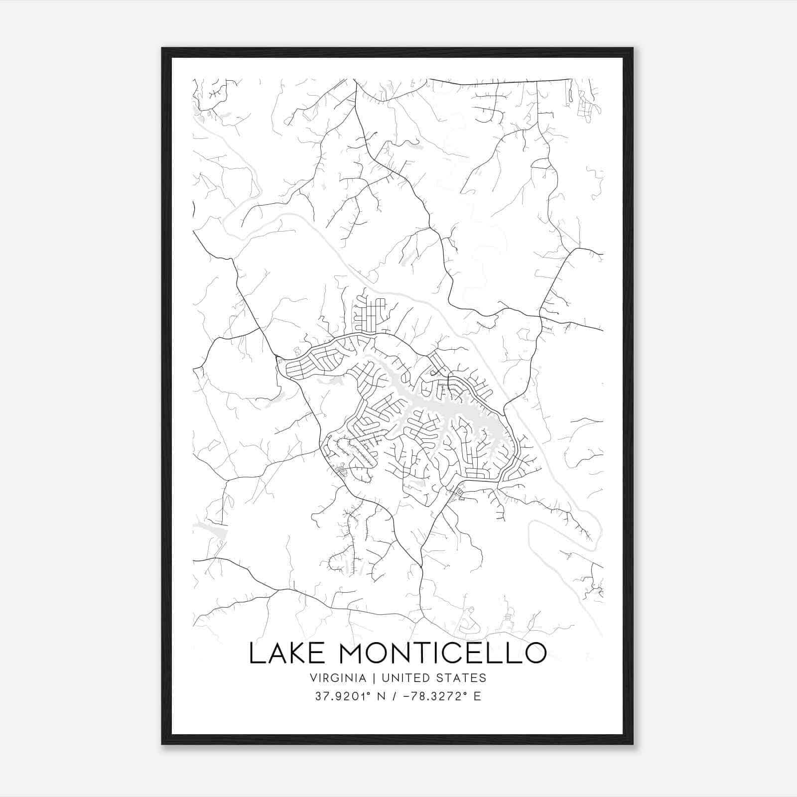 Lake Monticello Virginia Map Poster, Modern Home Decor Wall Art Print