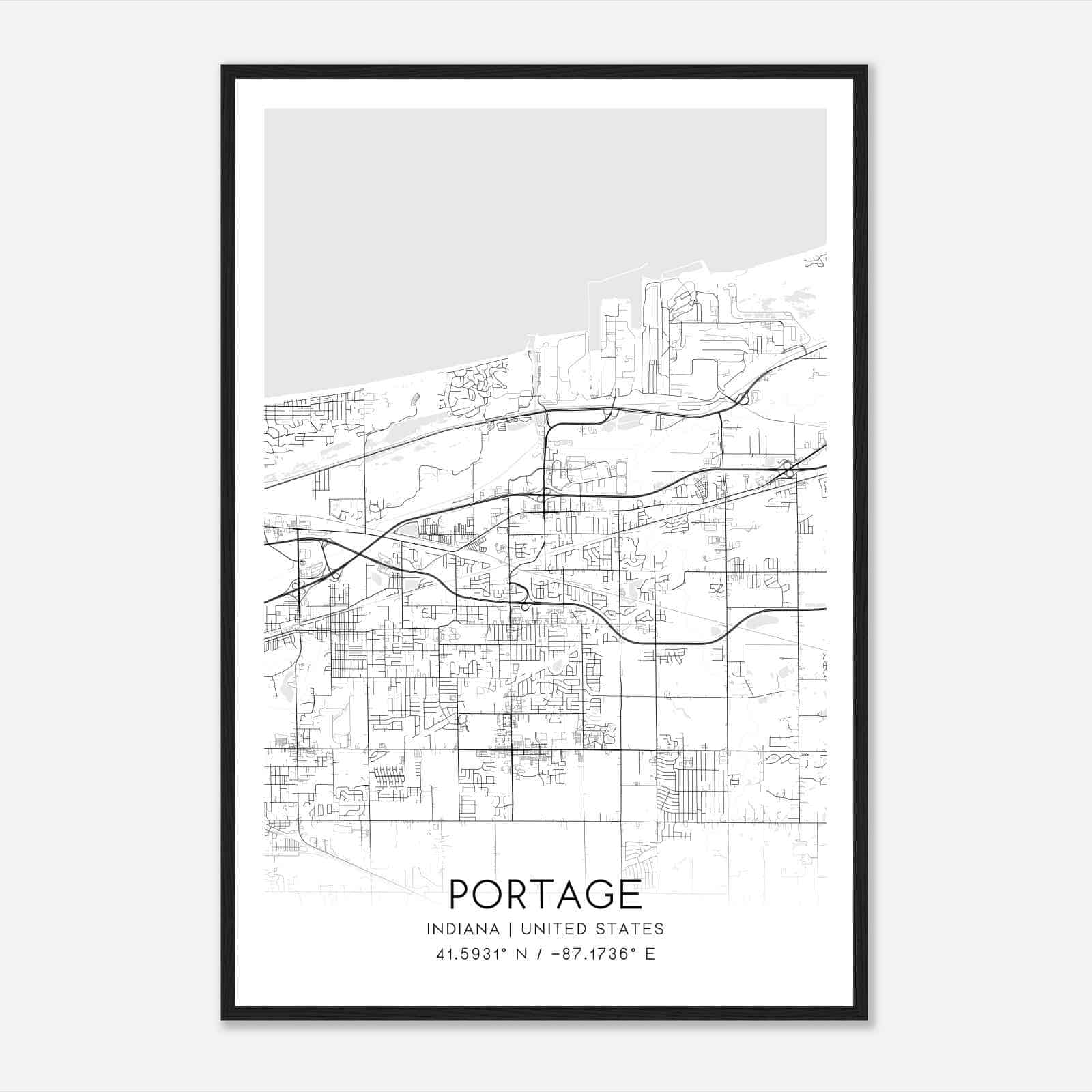 Portage Indiana Map Poster, Modern Home Decor Wall Art Print