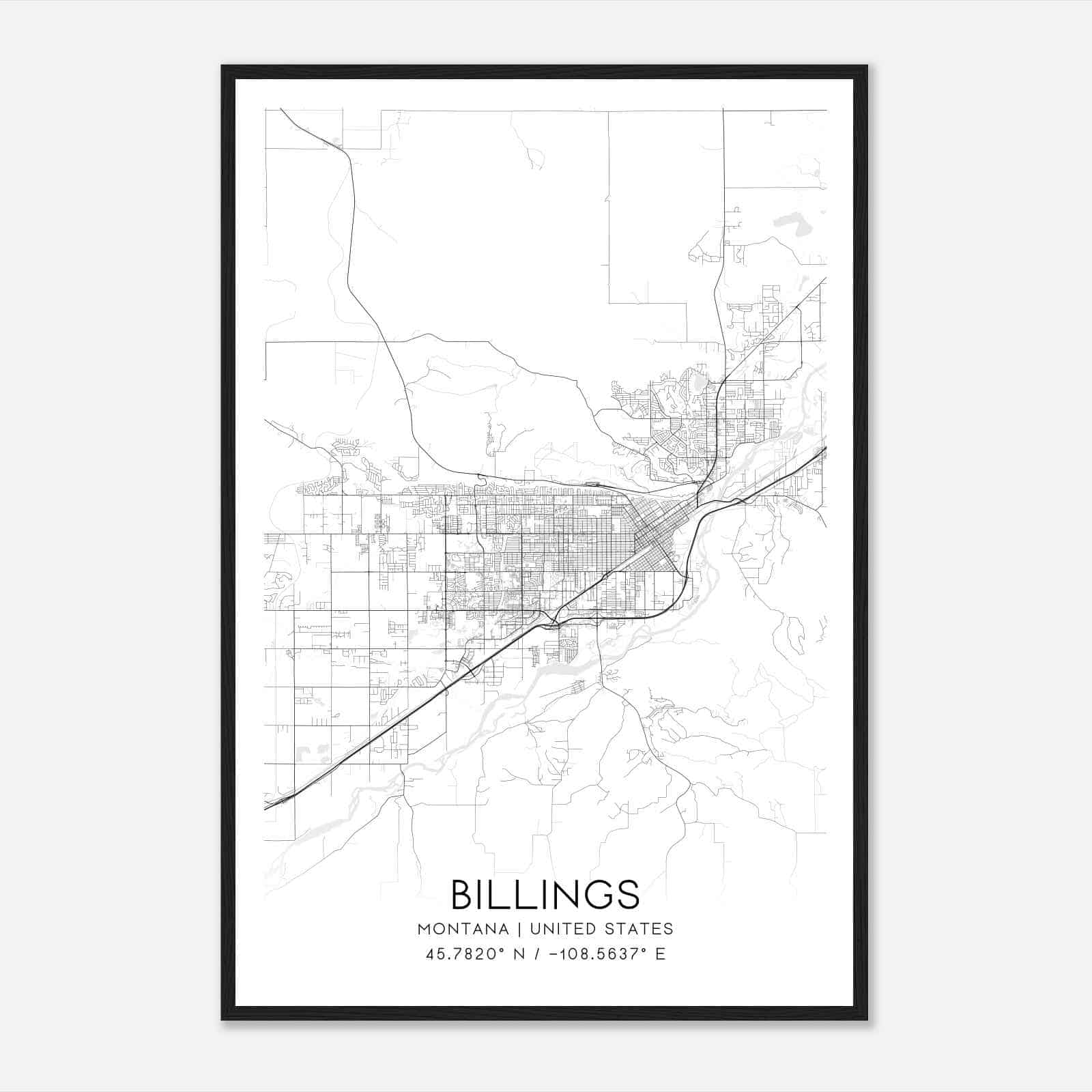 Billings Montana Map Poster, Modern Home Decor Wall Art Print