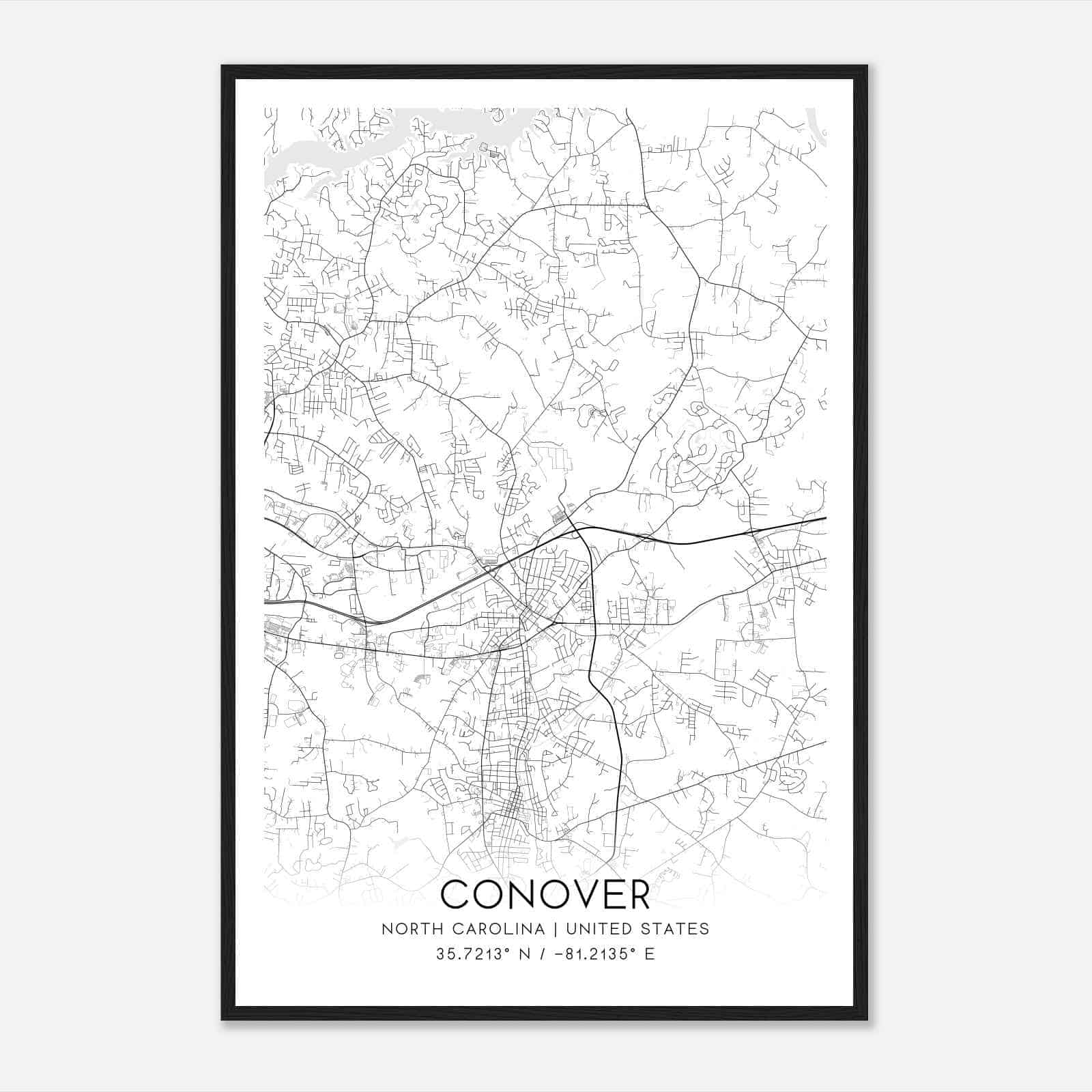 Conover North Carolina Map Poster, Modern Home Decor Wall Art Print