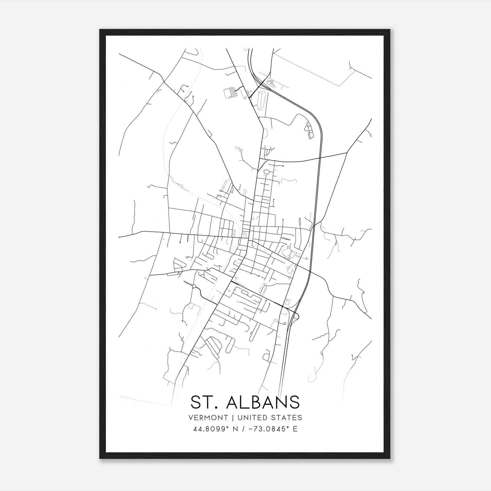 St. Albans Vermont Map Poster, Modern Home Decor Wall Art Print