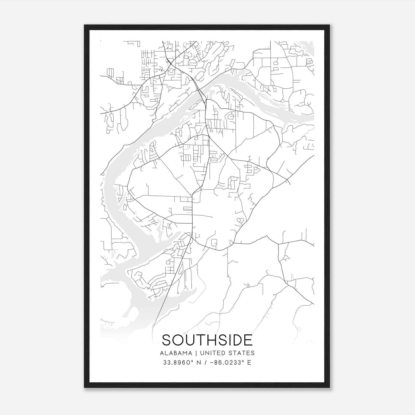 Southside Alabama Map Poster, Modern Home Decor Wall Art Print