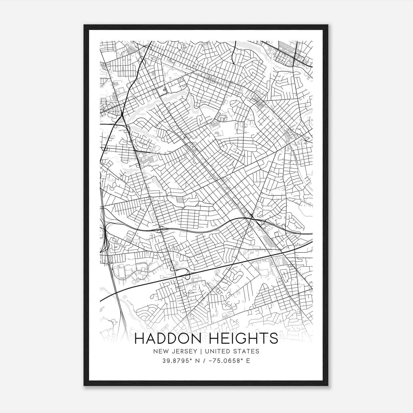 Haddon Heights New Jersey Map Poster, Modern Home Decor Wall Art Print