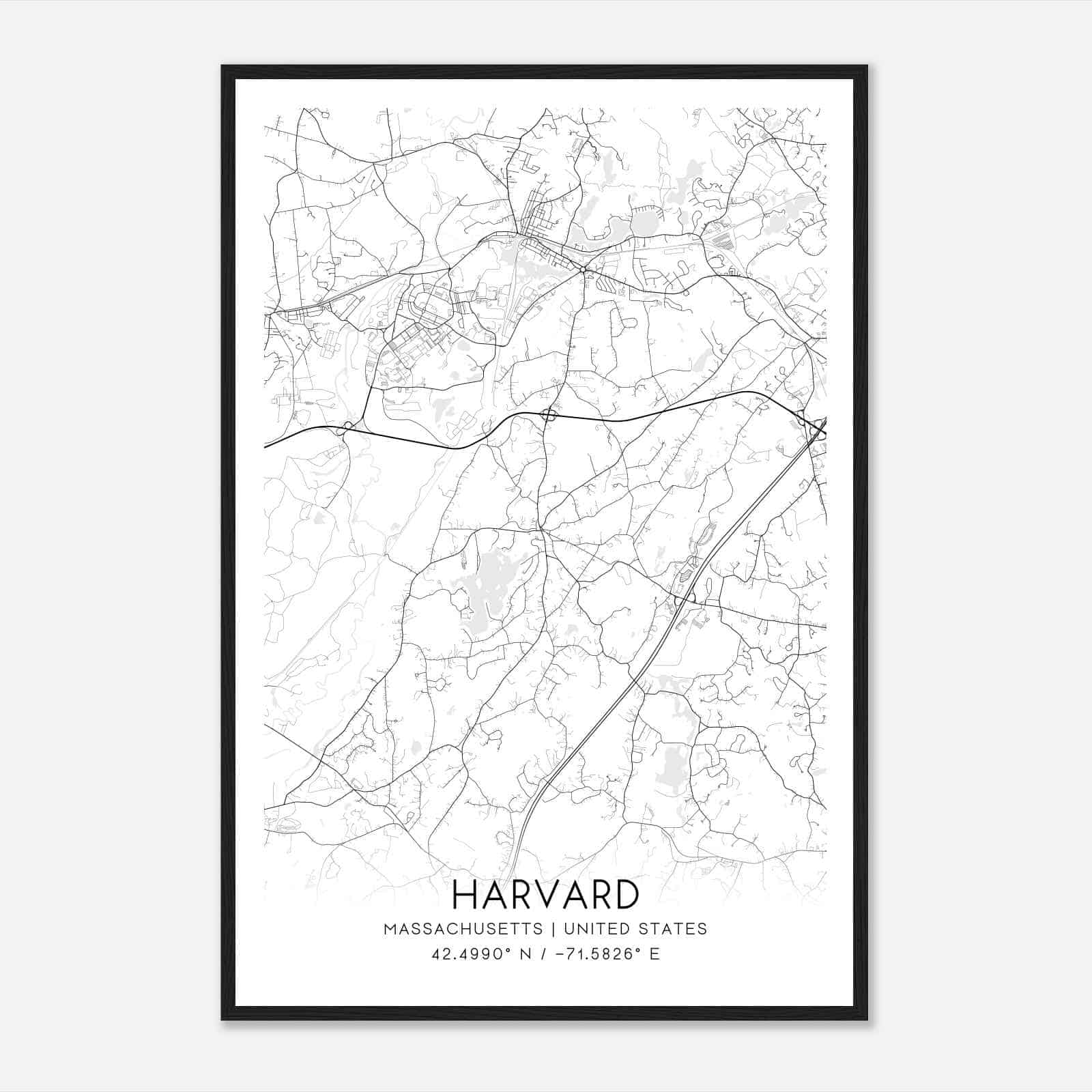 Harvard Massachusetts Map Poster, Modern Home Decor Wall Art Print