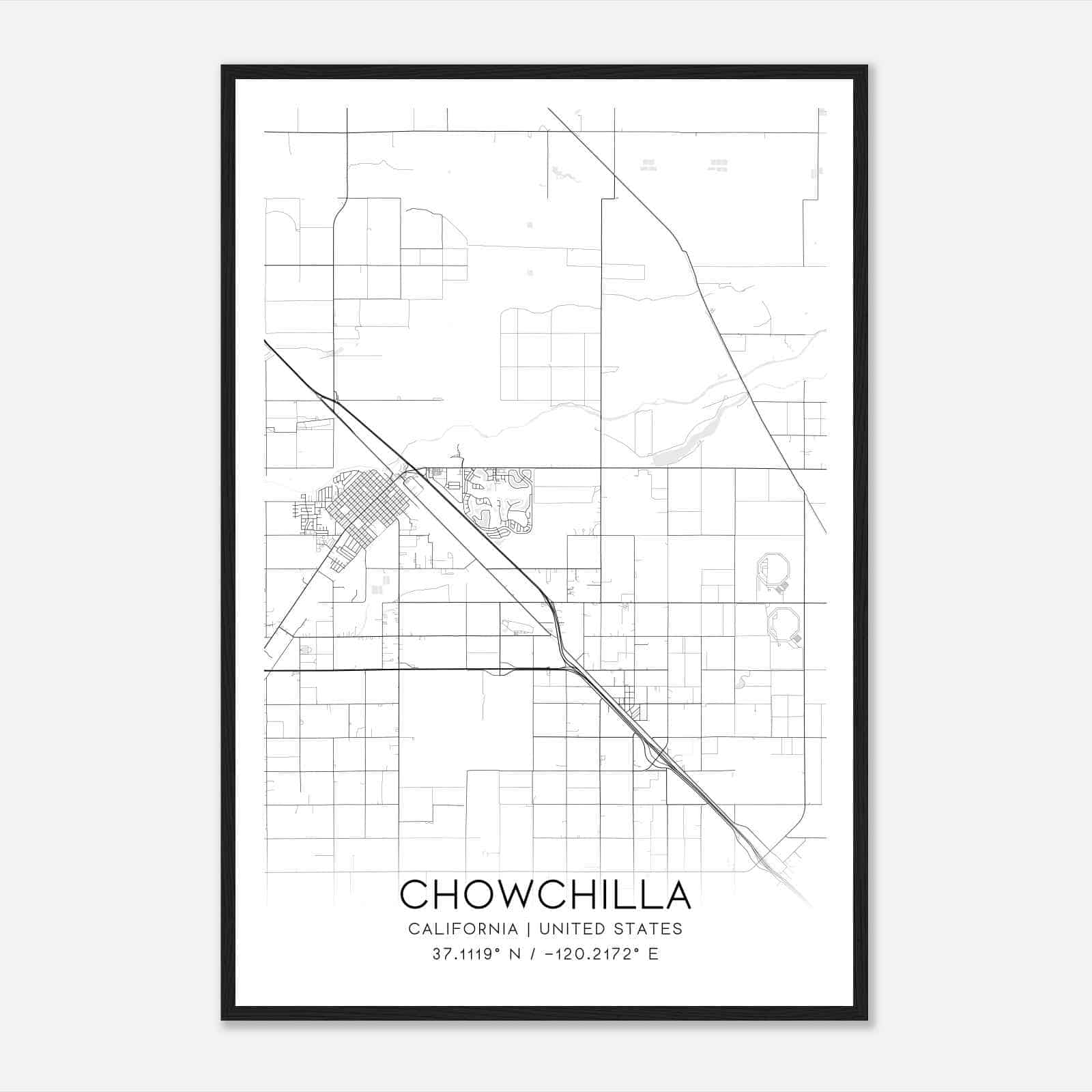 Chowchilla California Map Poster, Modern Home Decor Wall Art Print