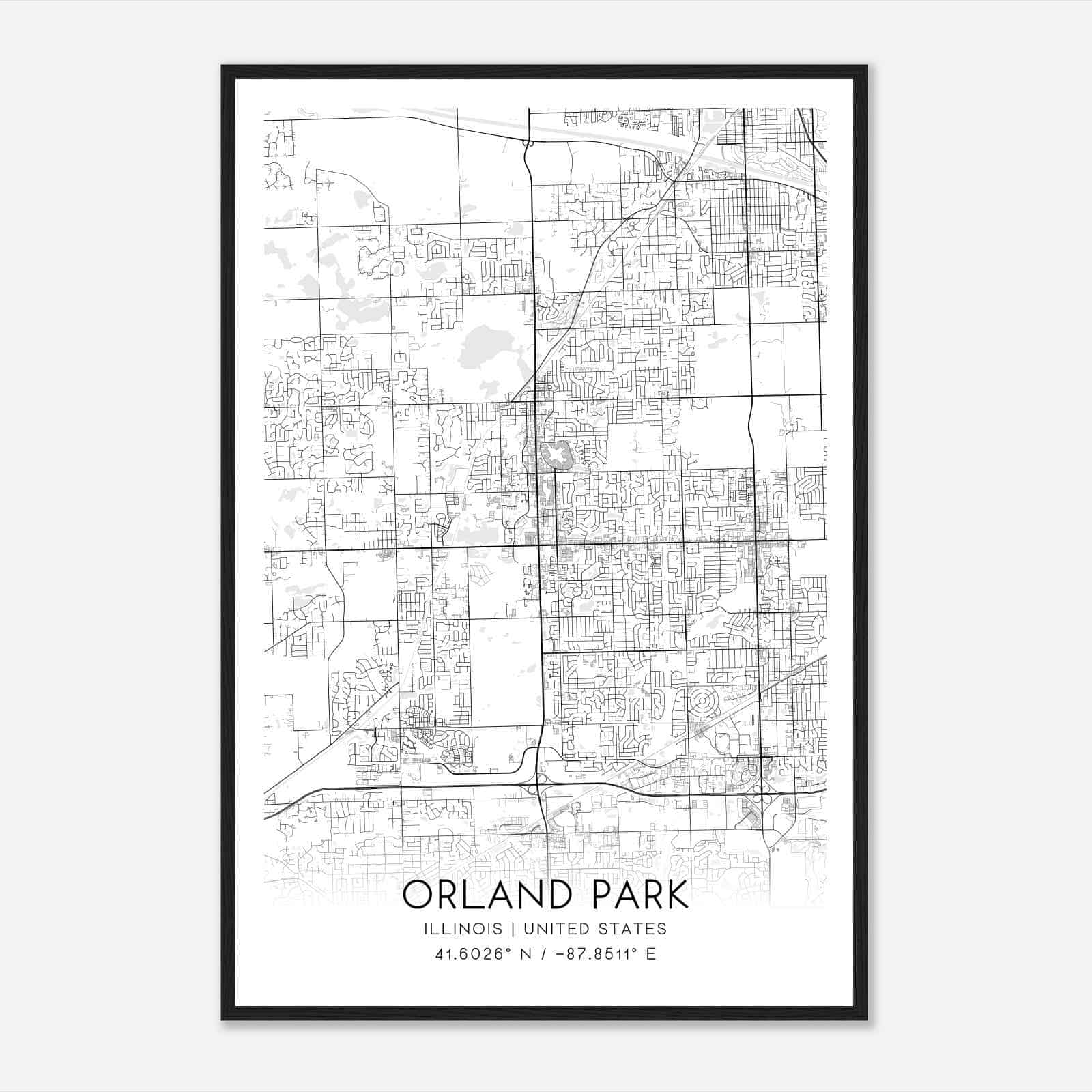 Orland Park Illinois Map Poster, Modern Home Decor Wall Art Print