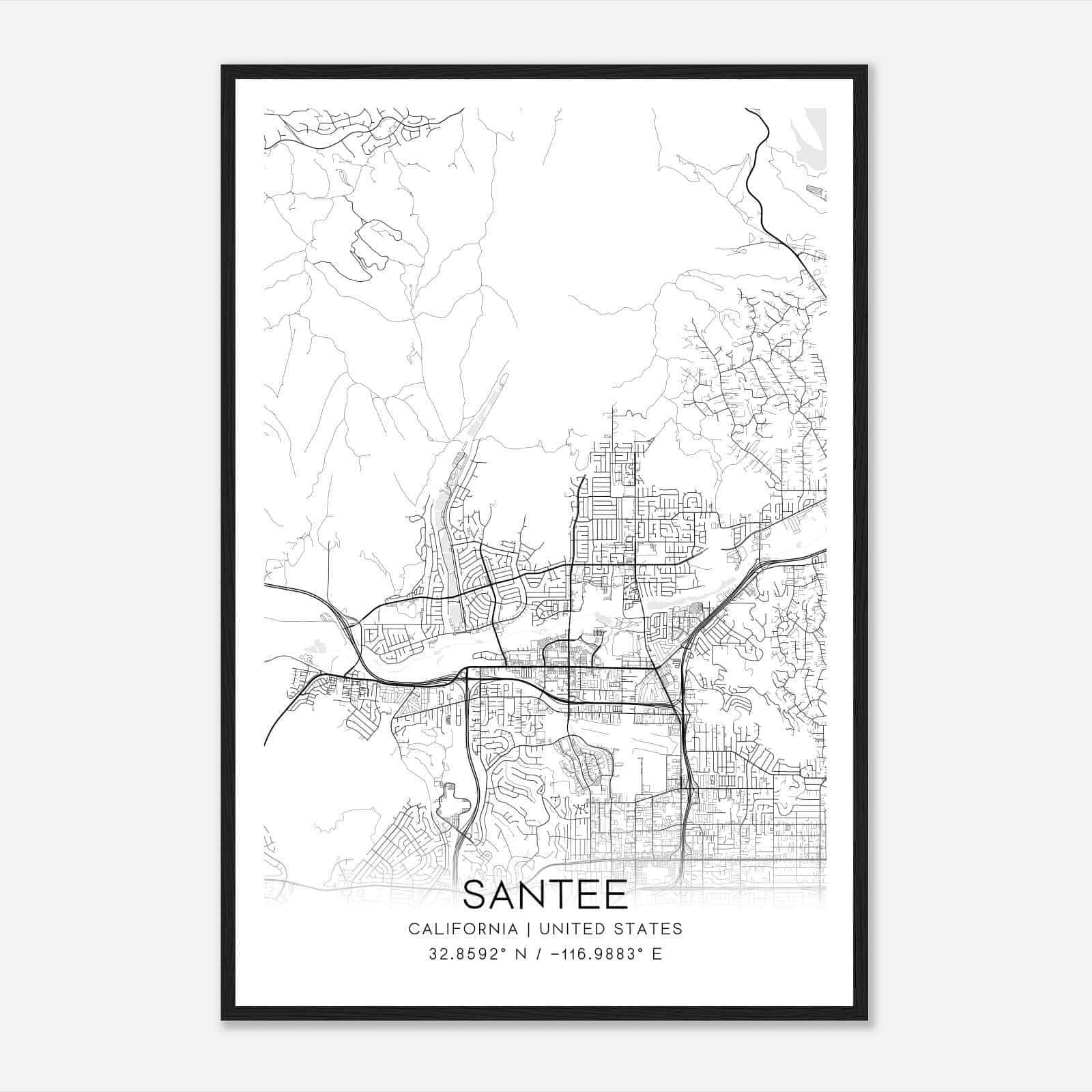 Santee California Map Poster, Modern Home Decor Wall Art Print Santee California Map Poster, Modern Home Decor Wall Art Print