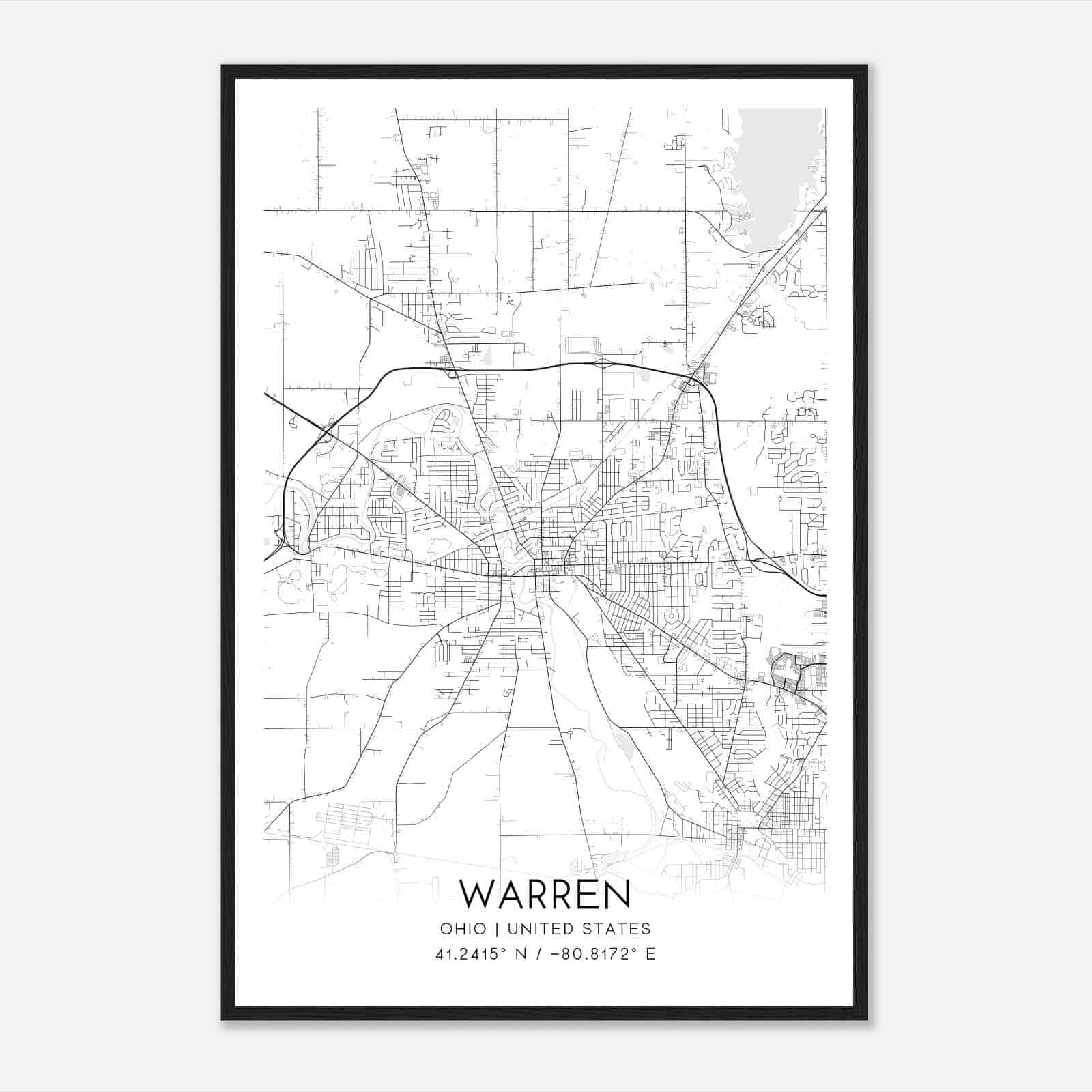 Warren Ohio Map Poster, Modern Home Decor Wall Art Print