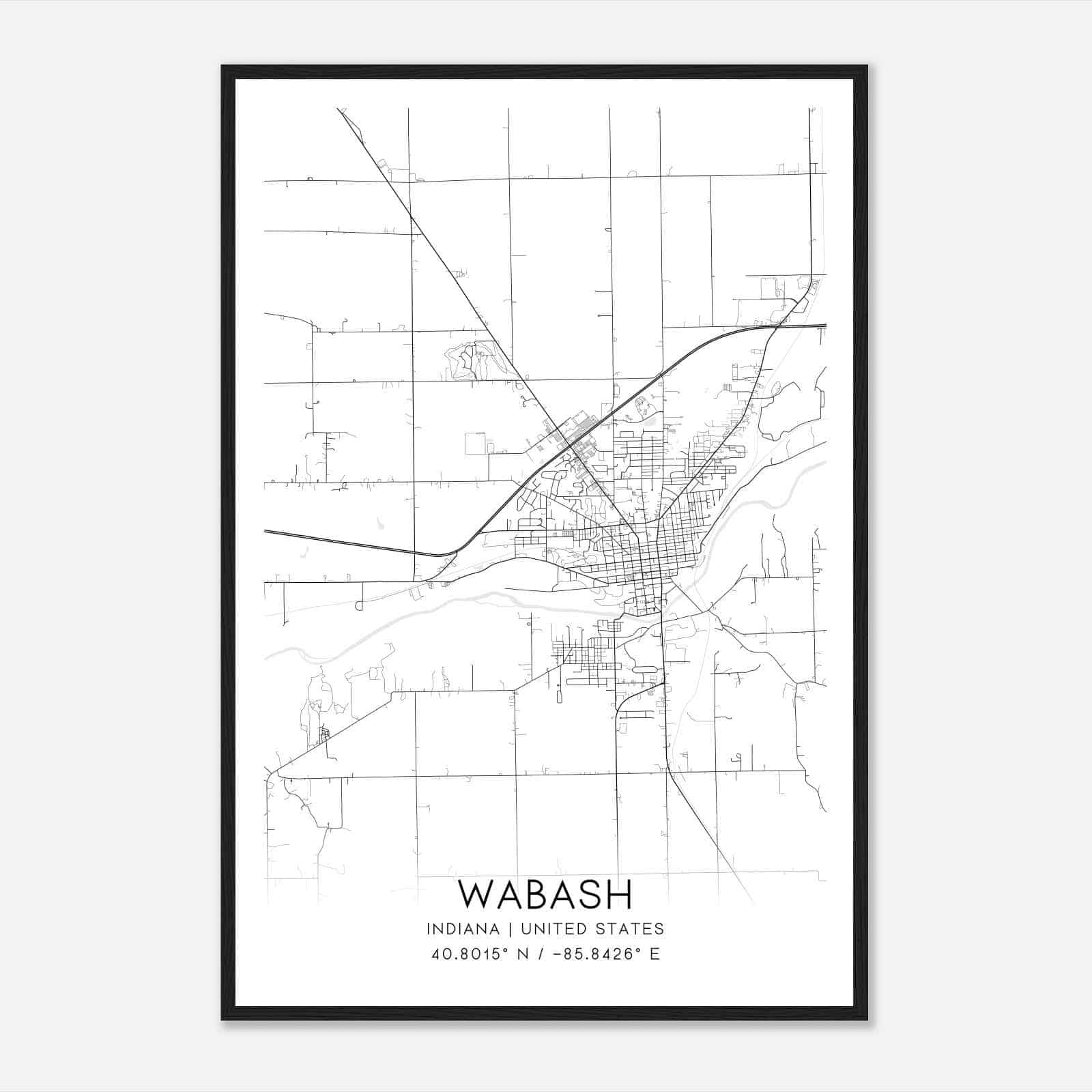Wabash Indiana Map Poster, Modern Home Decor Wall Art Print