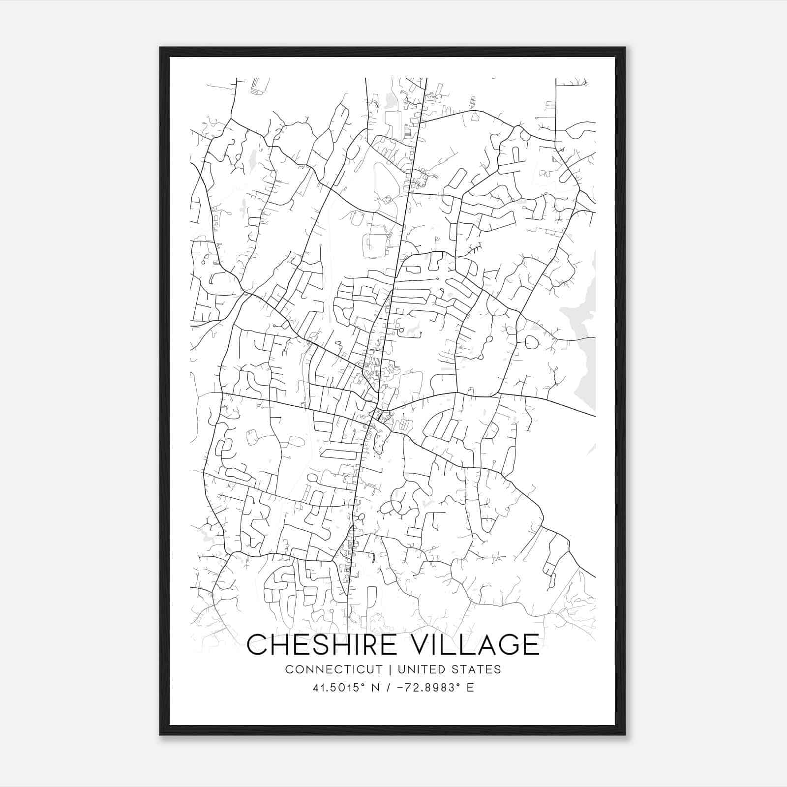 Cheshire Village Connecticut Map Poster, Modern Home Decor Wall Art Print