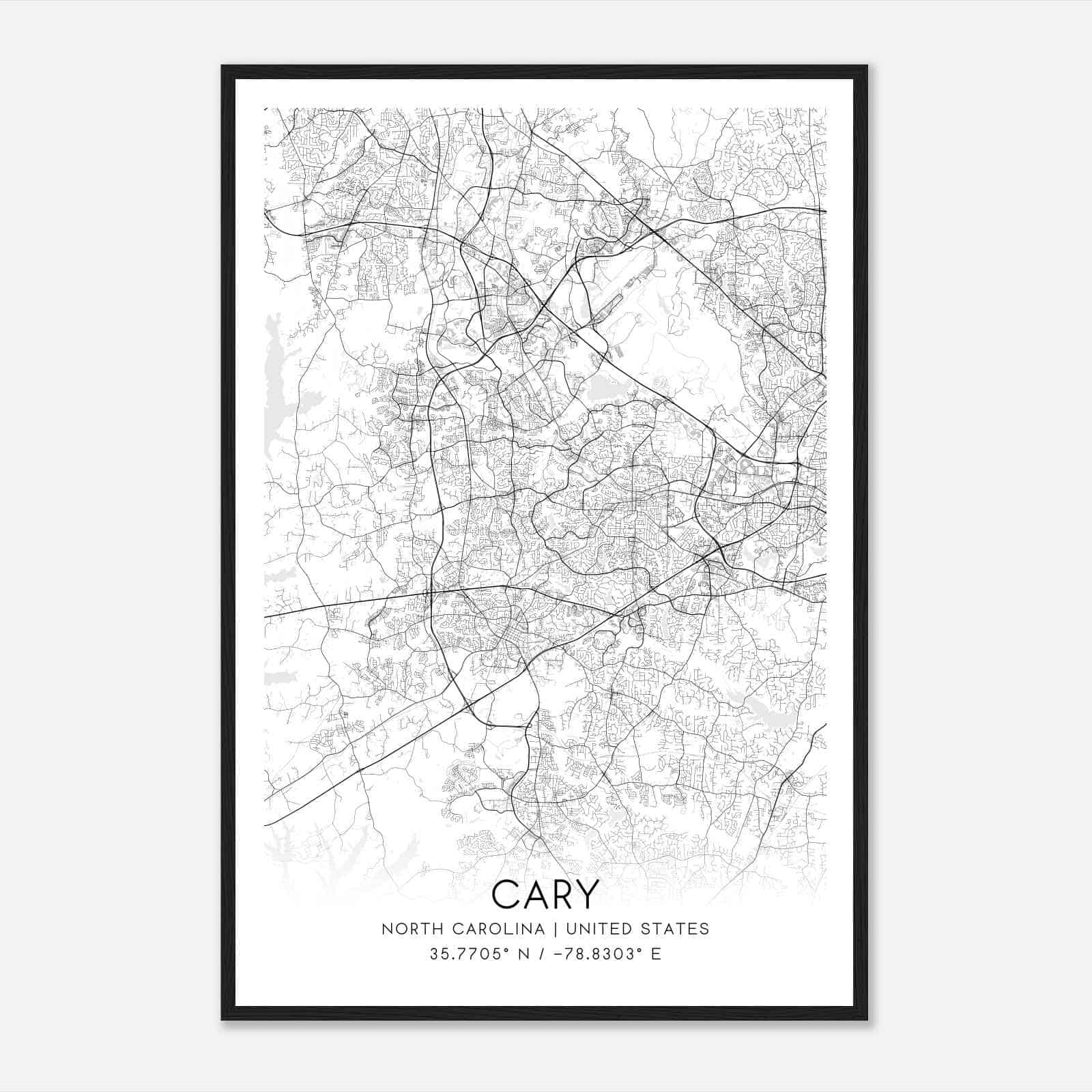 Cary North Carolina Map Poster, Modern Home Decor Wall Art Print