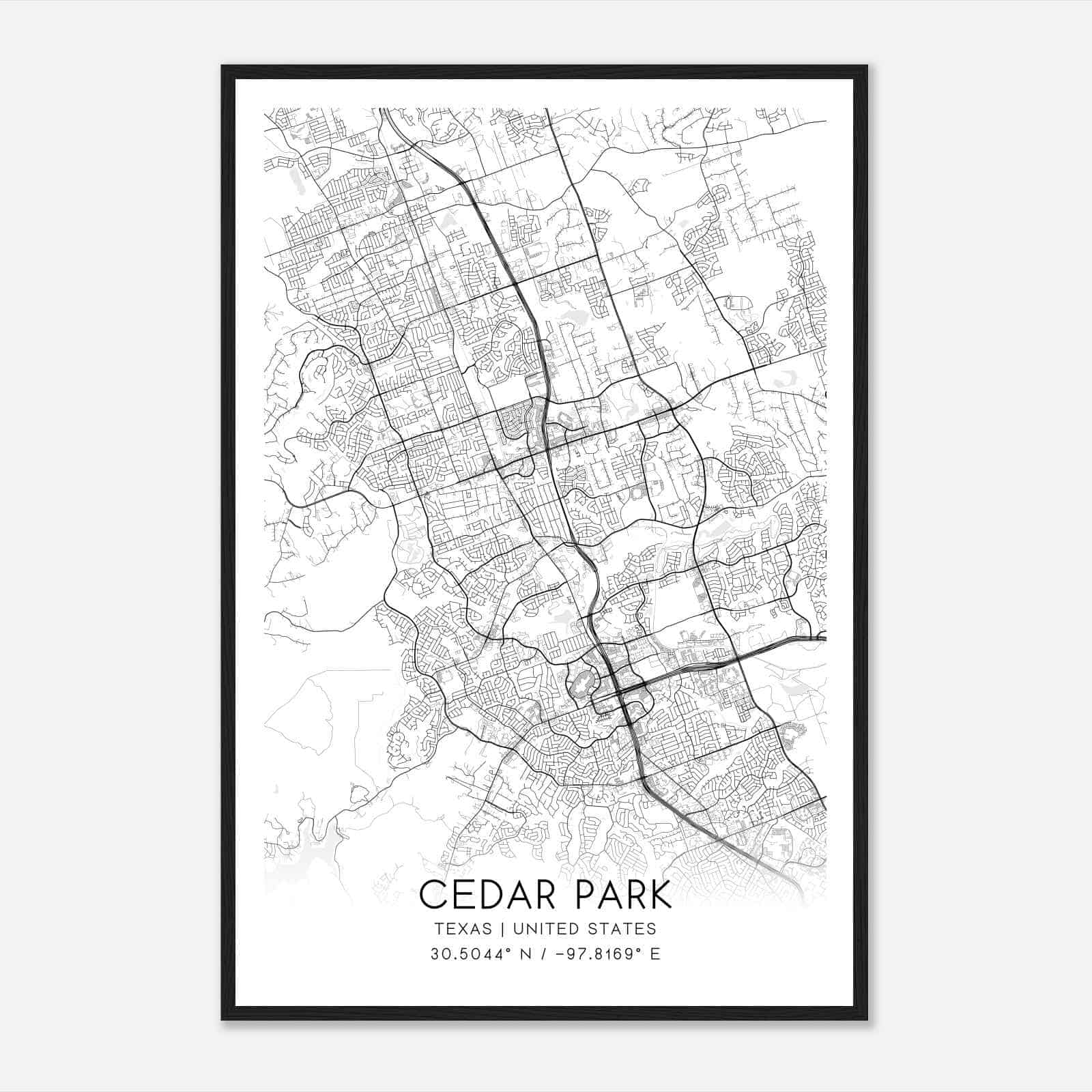 Cedar Park Texas Map Poster, Modern Home Decor Wall Art Print