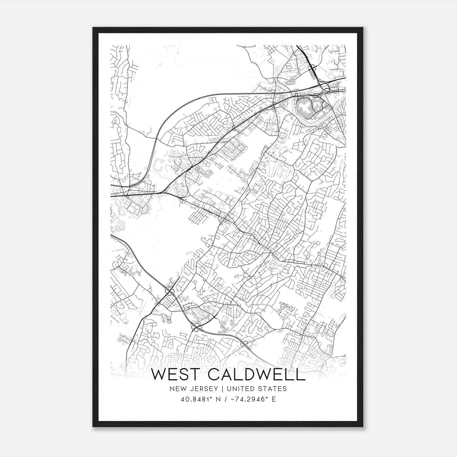 West Caldwell New Jersey Map Poster, Modern Home Decor Wall Art Print