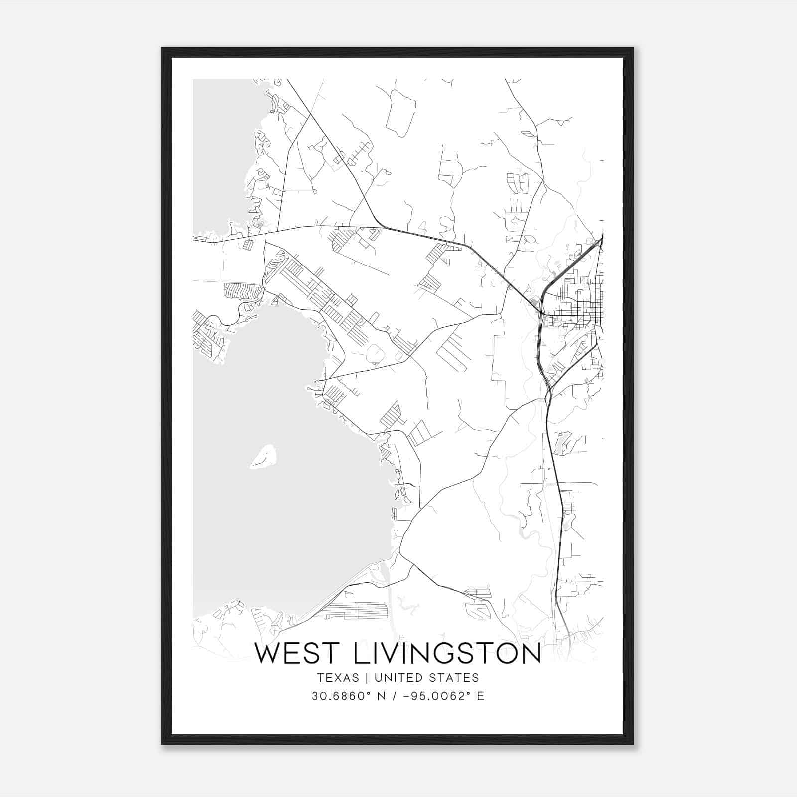 West Livingston Texas Map Poster, Modern Home Decor Wall Art Print