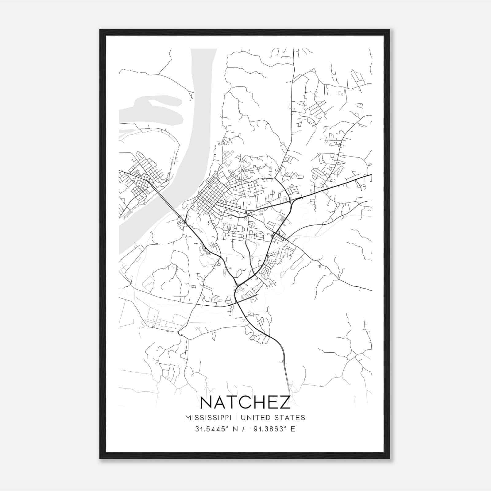 Natchez Mississippi Map Poster, Modern Home Decor Wall Art Print