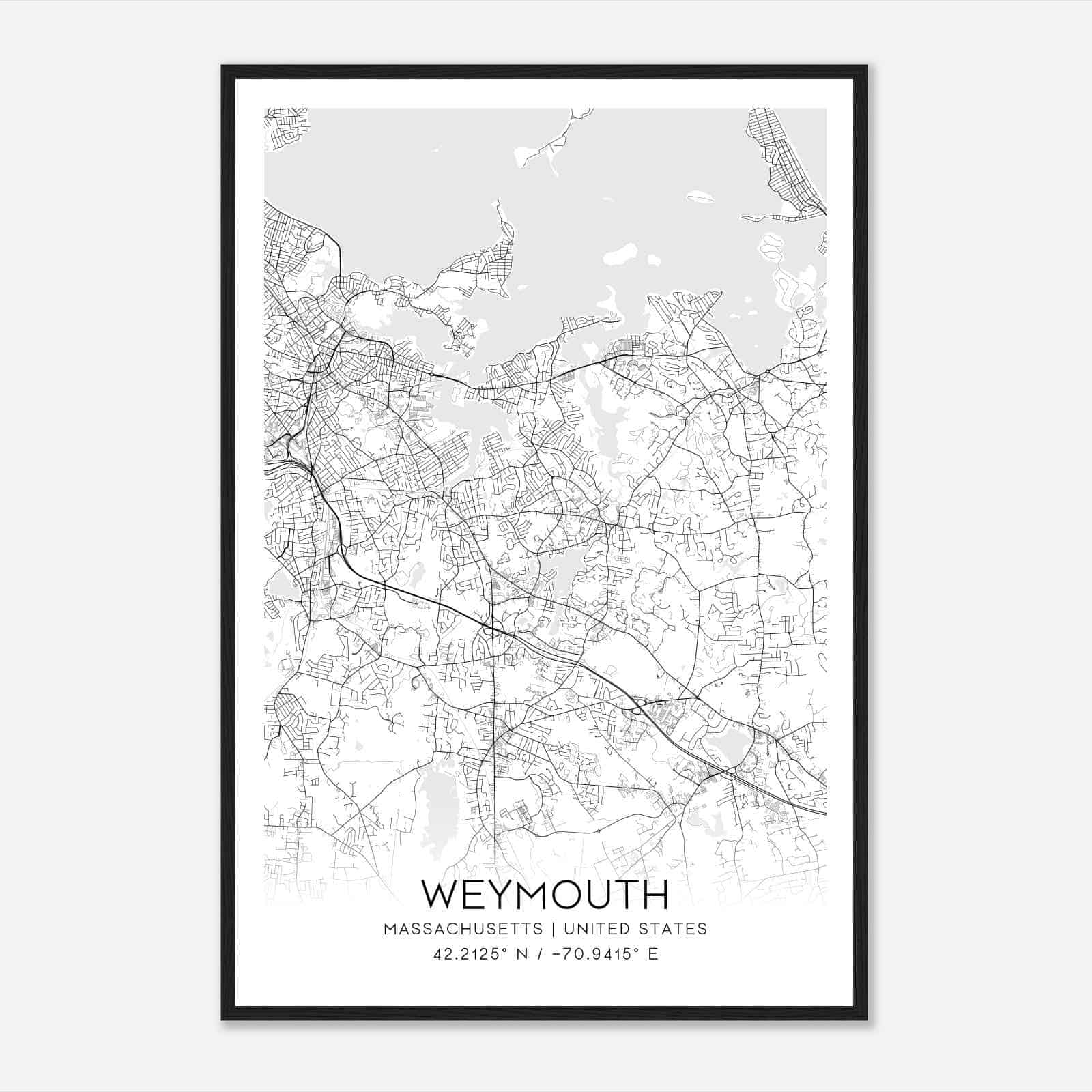 Weymouth Massachusetts Map Poster, Modern Home Decor Wall Art Print