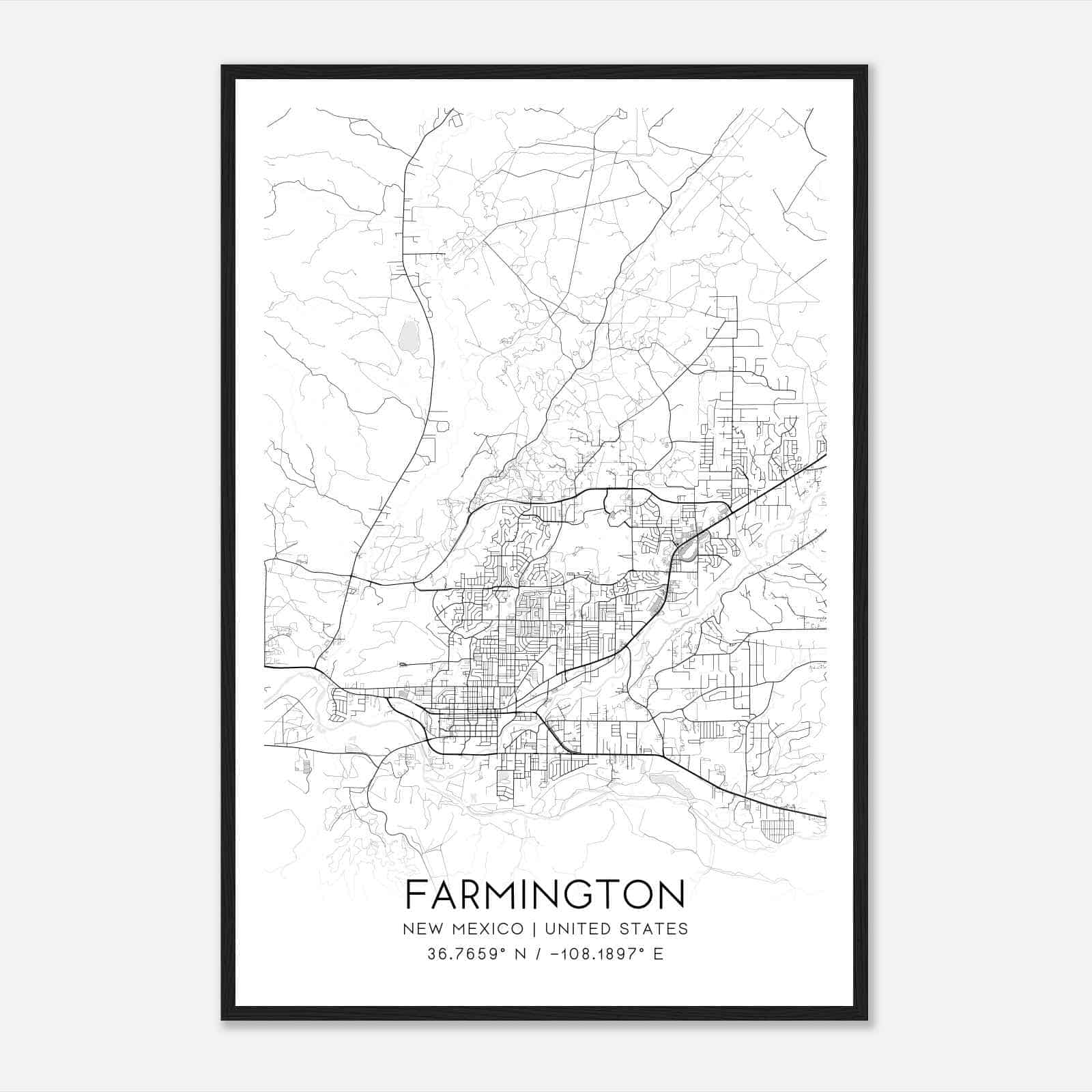 Farmington New Mexico Map Poster, Modern Home Decor Wall Art Print