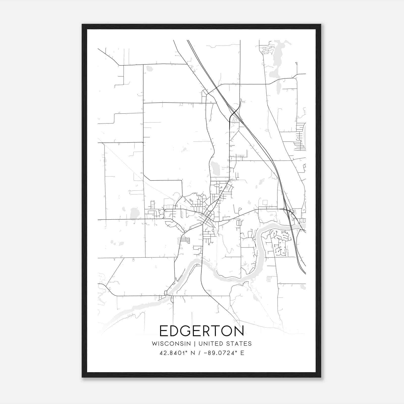 Edgerton Wisconsin Map Poster, Modern Home Decor Wall Art Print