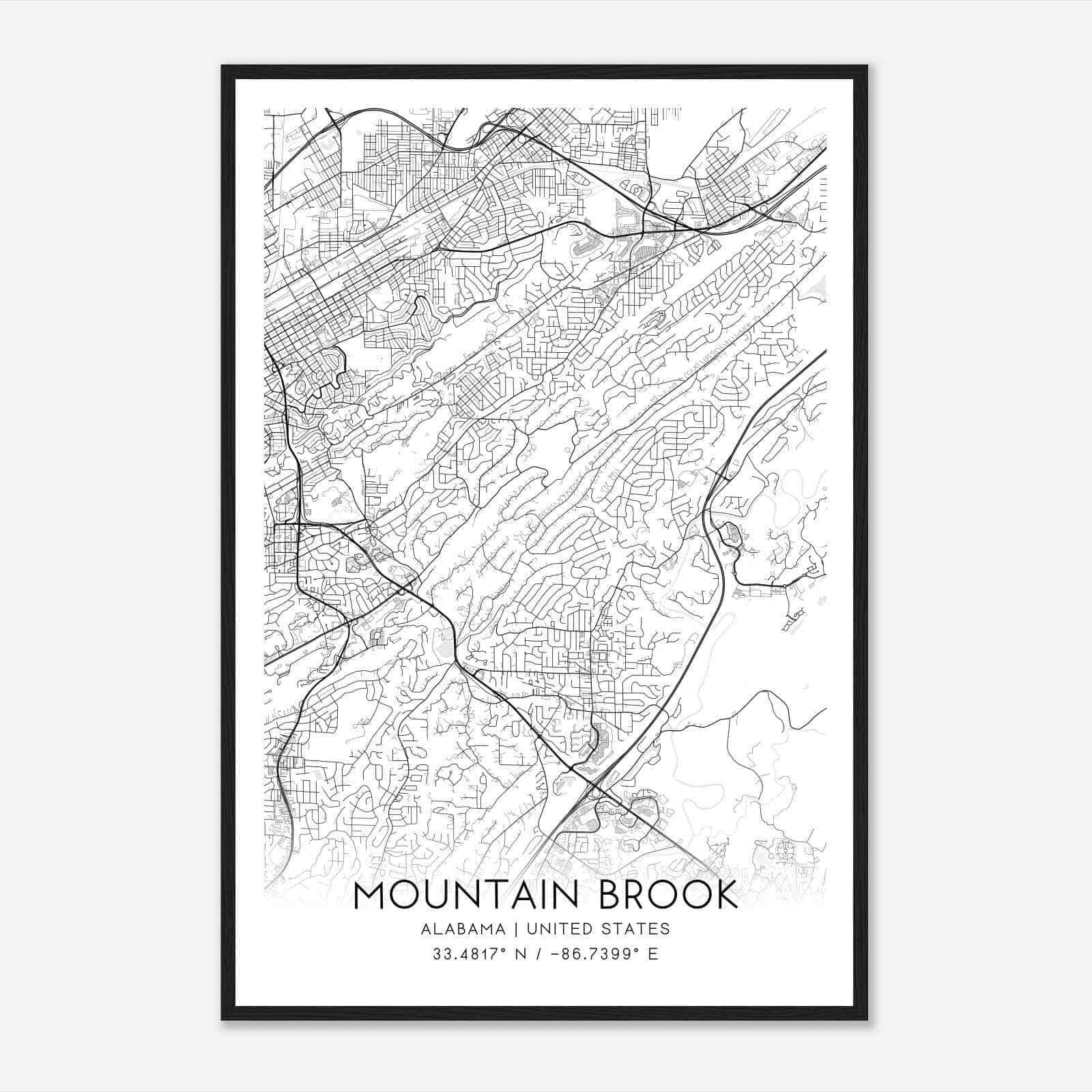 Mountain Brook Alabama Map Poster, Modern Home Decor Wall Art Print
