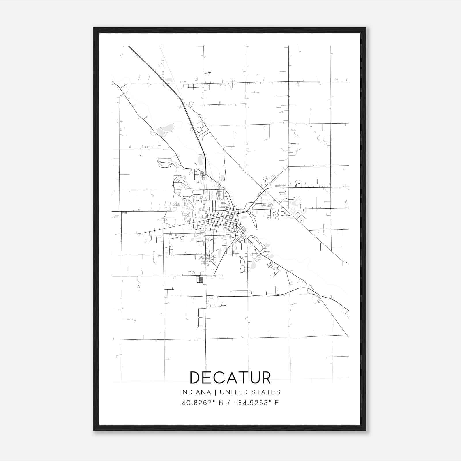 Decatur Indiana Map Poster, Modern Home Decor Wall Art Print