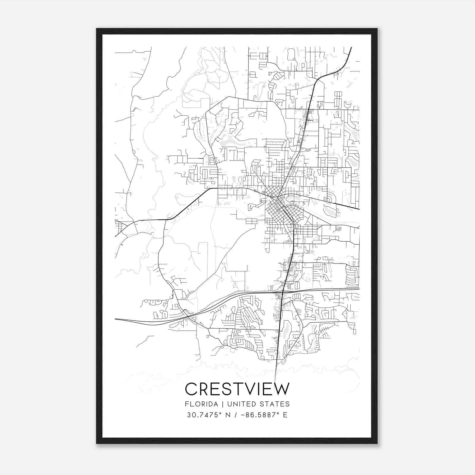 Crestview Florida Map Poster, Modern Home Decor Wall Art Print