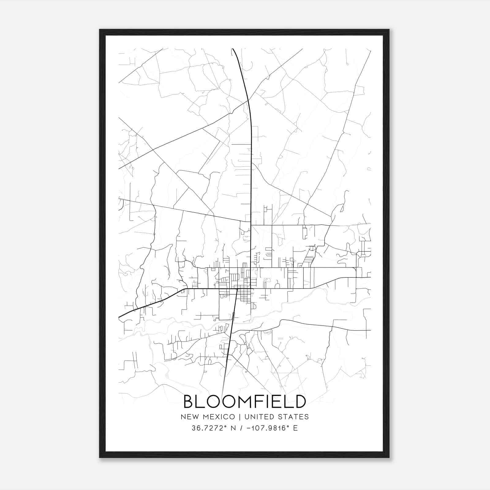 Bloomfield New Mexico Map Poster, Modern Home Decor Wall Art Print