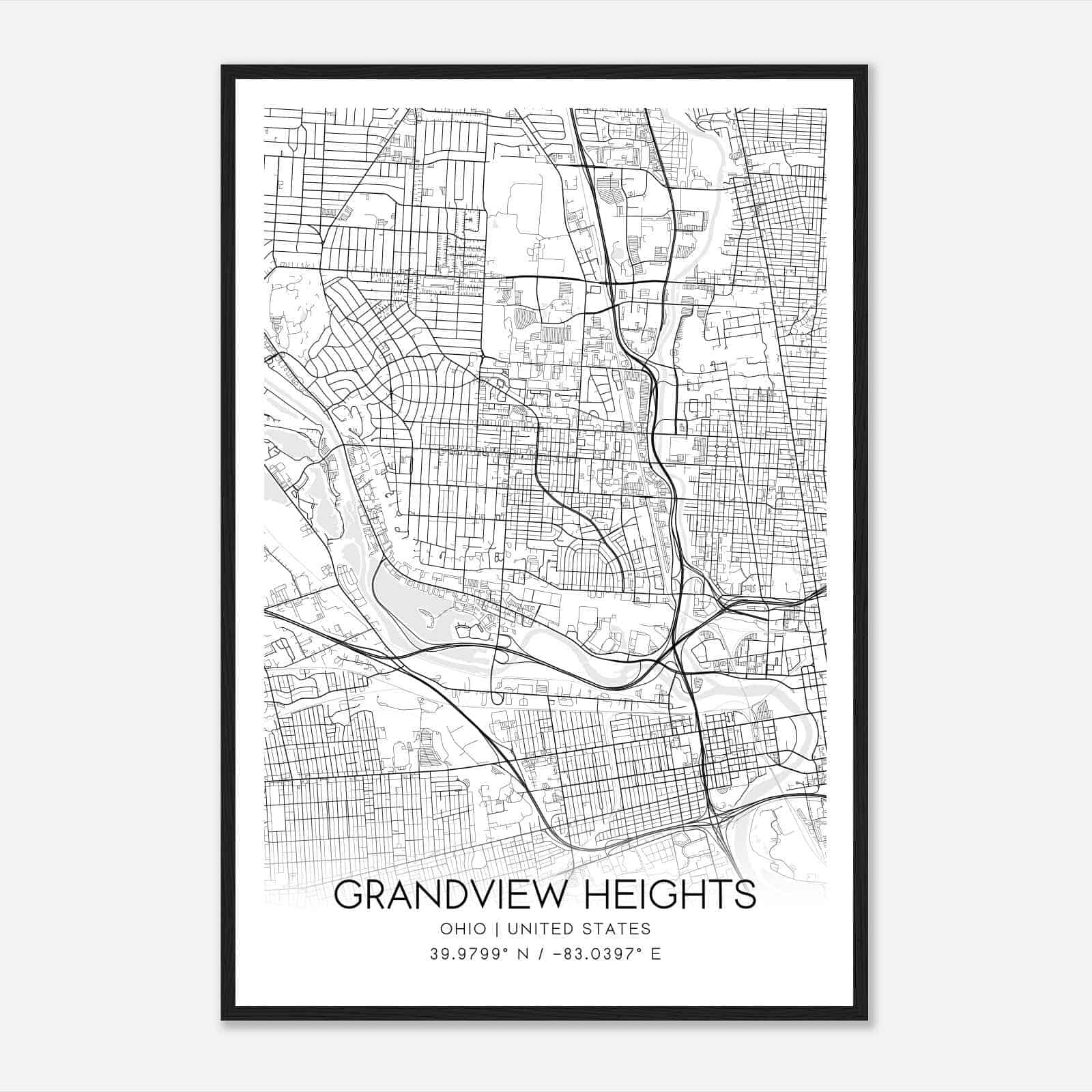 Grandview Heights Ohio Map Poster, Modern Home Decor Wall Art Print