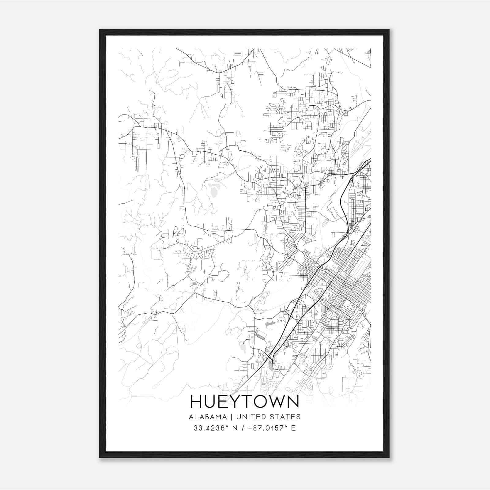 Hueytown Alabama Map Poster, Modern Home Decor Wall Art Print