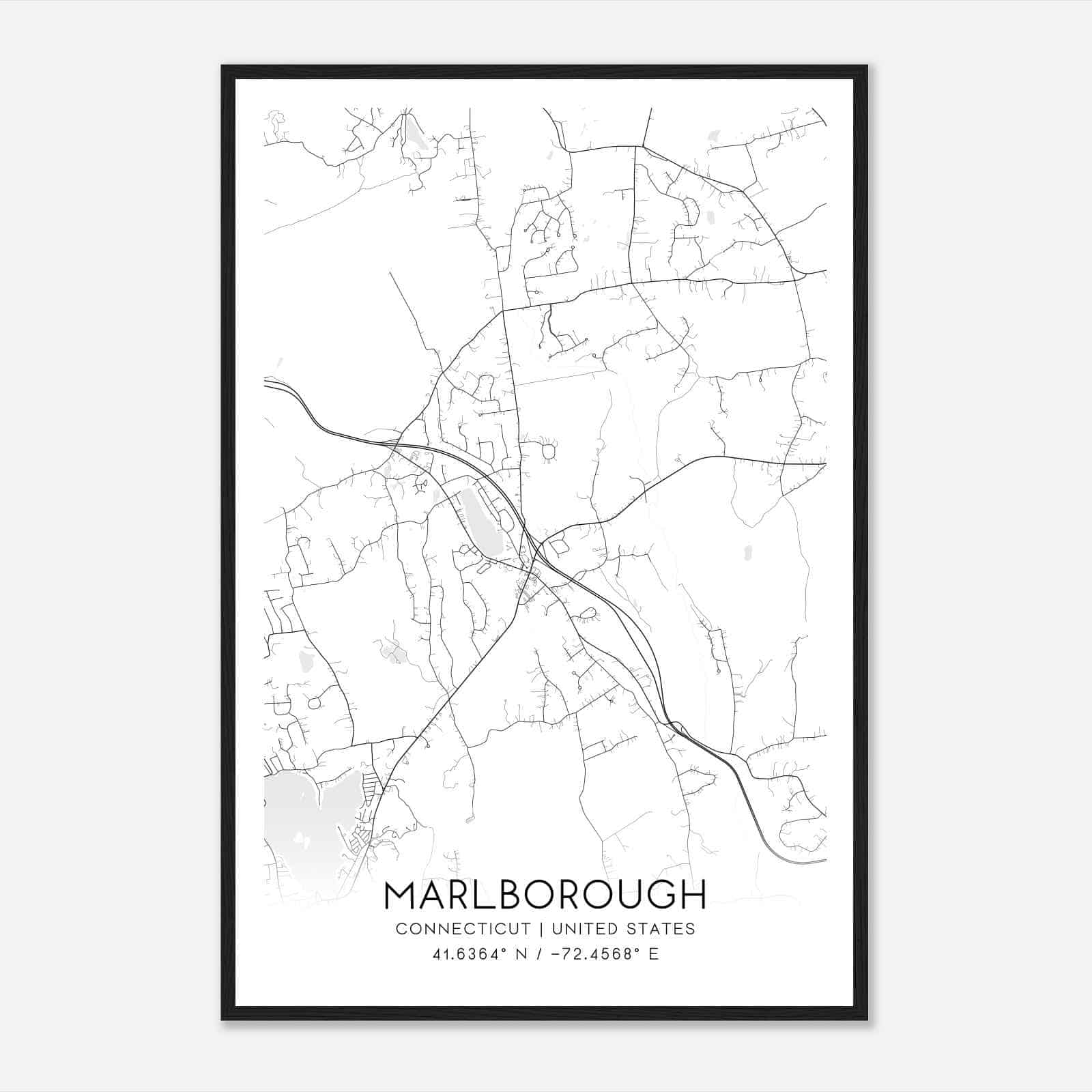 Marlborough Connecticut Map Poster, Modern Home Decor Wall Art Print