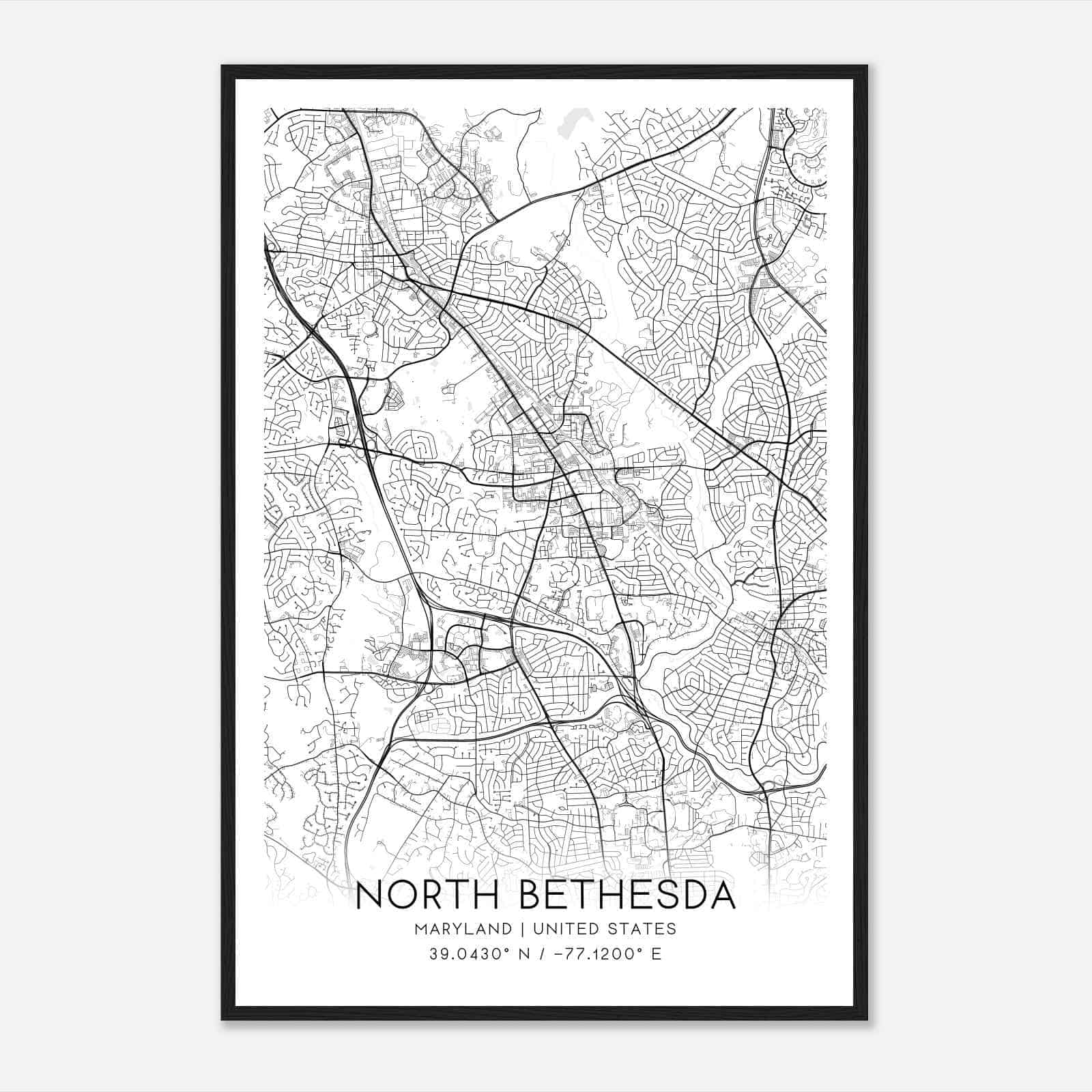 North Bethesda Maryland Map Poster, Modern Home Decor Wall Art Print