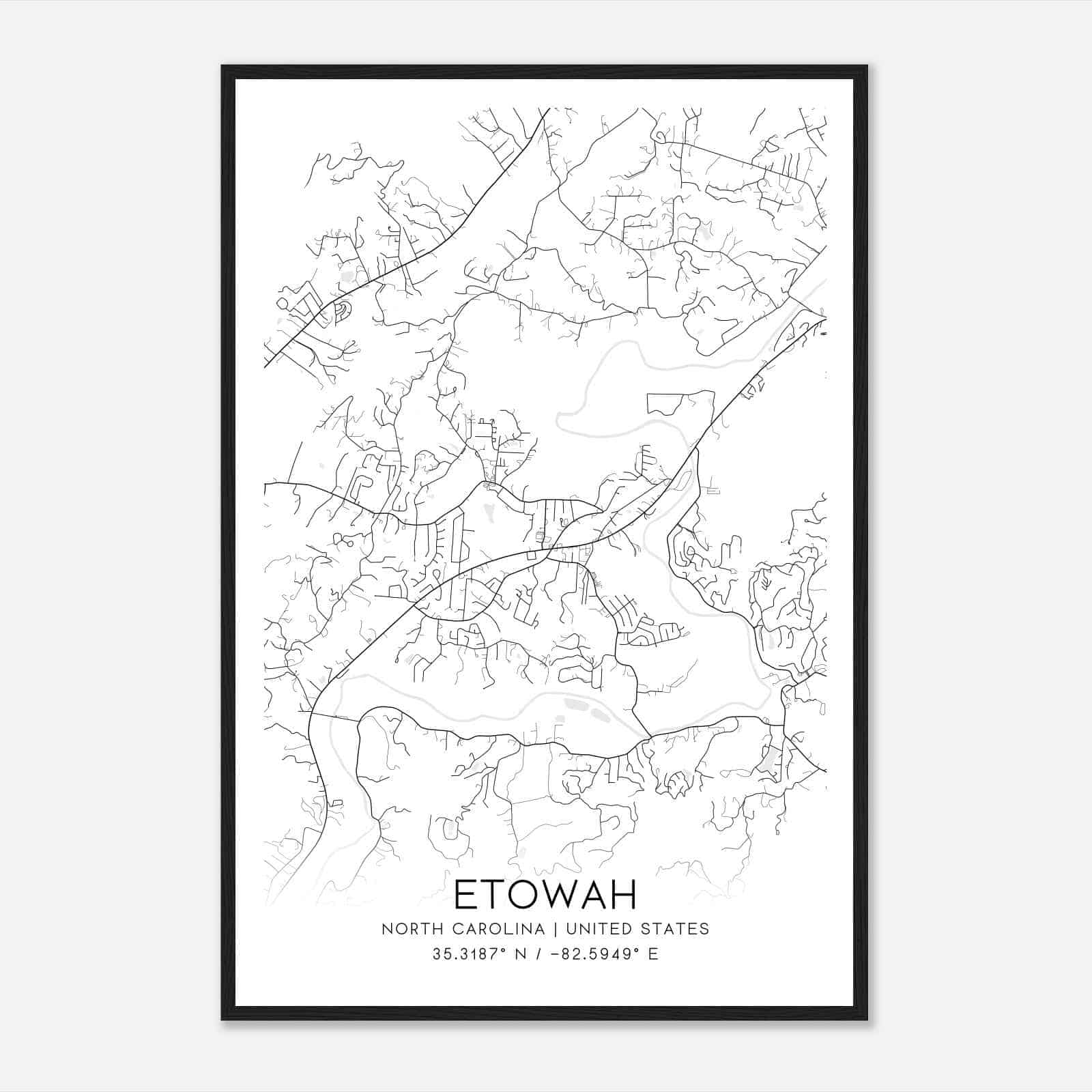 Etowah North Carolina Map Poster, Modern Home Decor Wall Art Print