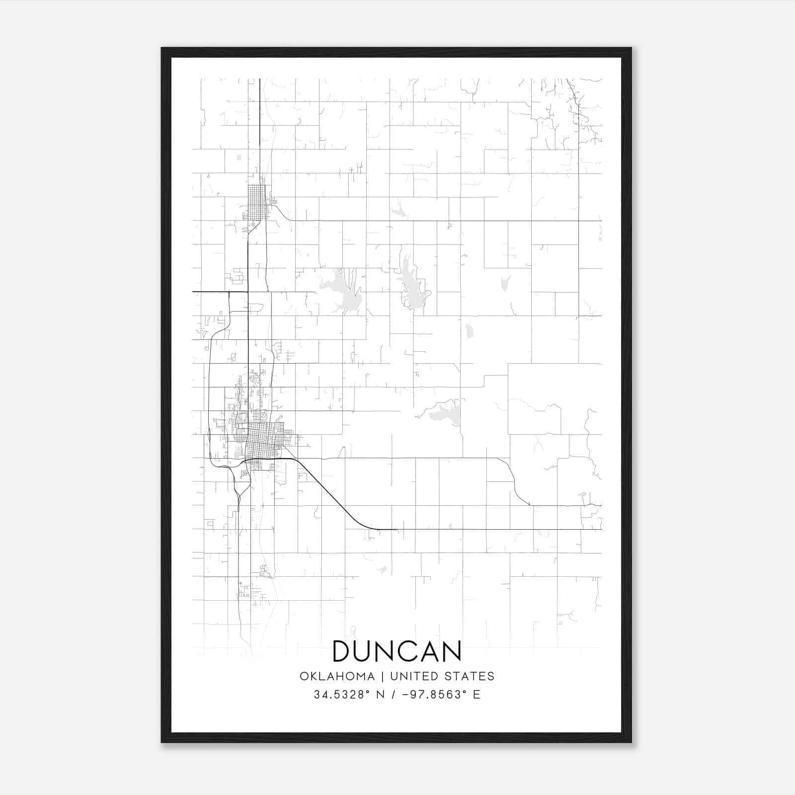Duncan Oklahoma Map Poster, Modern Home Decor Wall Art Print Duncan Oklahoma Map Poster, Modern Home Decor Wall Art Print