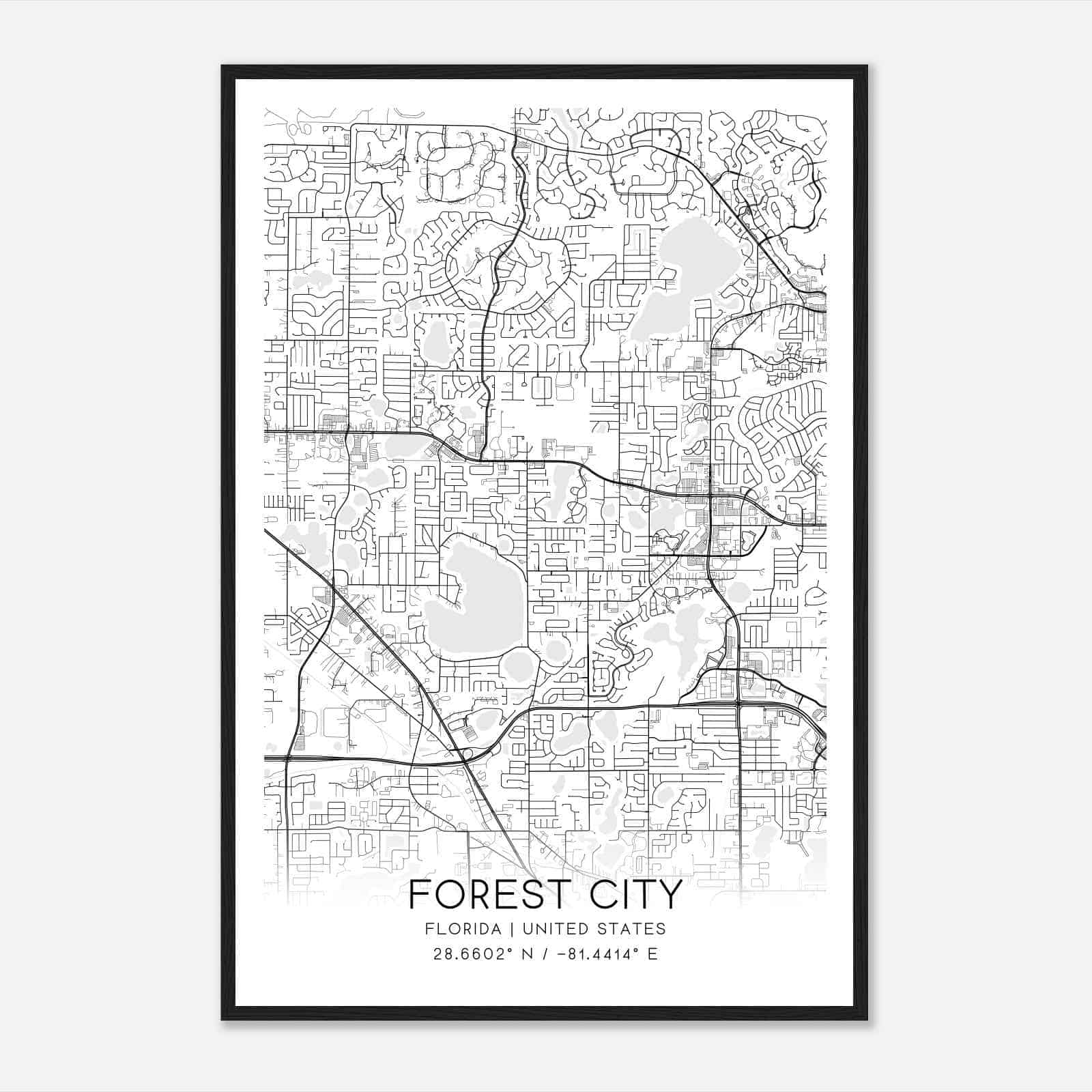 Forest City Florida Map Poster, Modern Home Decor Wall Art Print